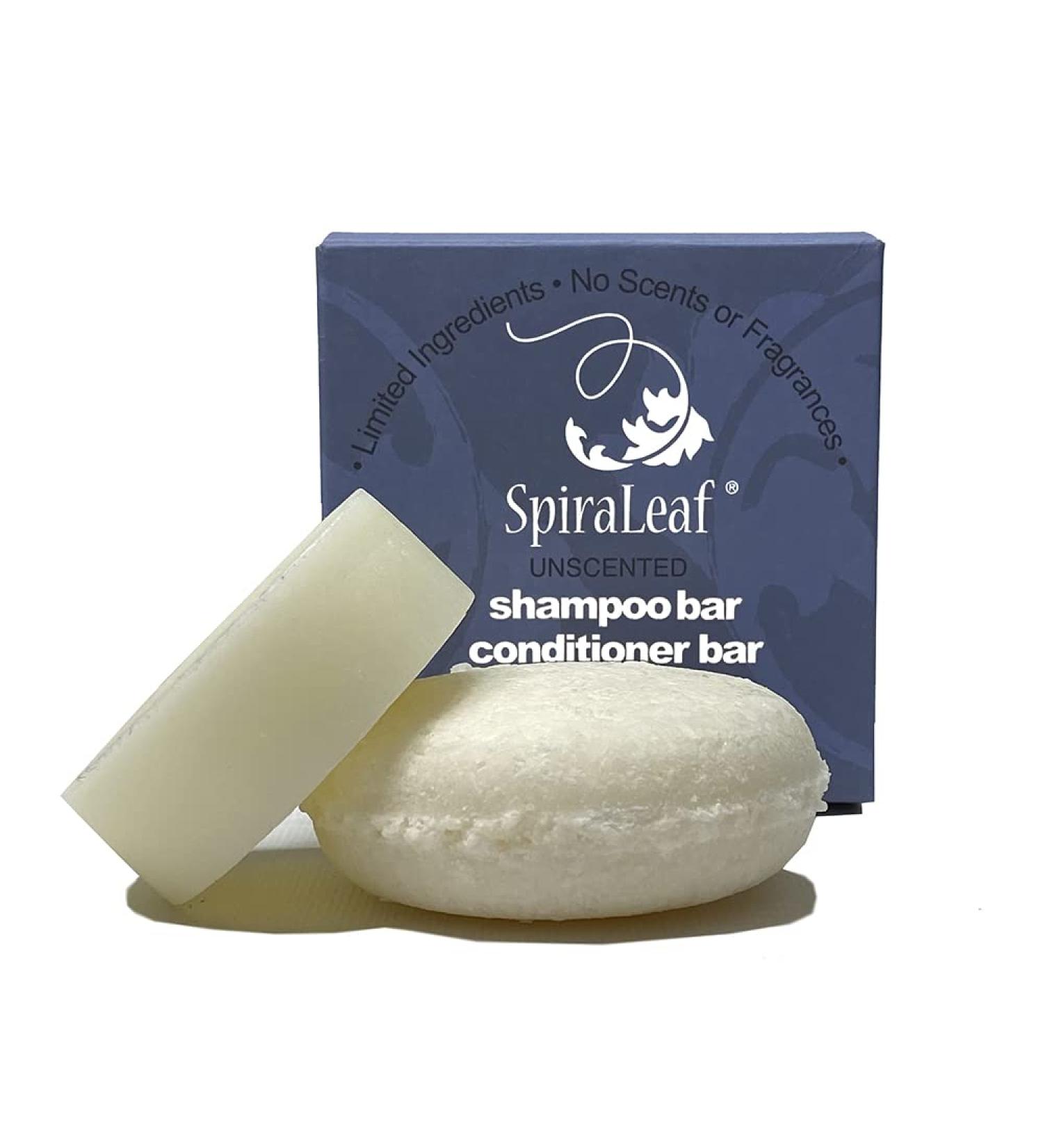 SpiraLeaf Unscented Shampoo & Conditioner Bar Set - Limited Ingredients, Concentrated Formula, Natural Oils - Color-Free, Made in USA - Buy Online on GoSupps.com