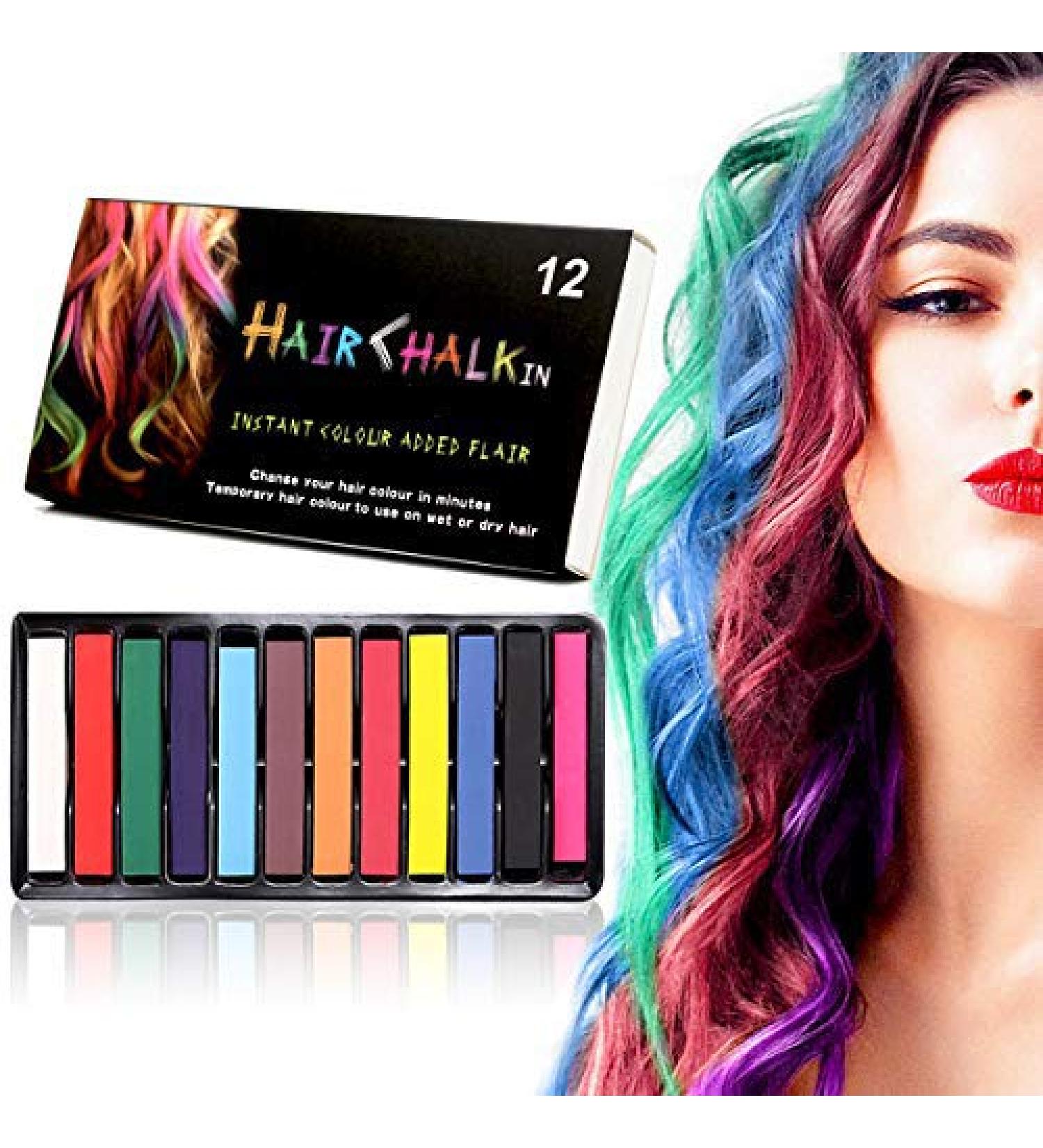 Temporary Hair Chalk - Washable Hair Color for Kids & Teens - 12 Bright Colors for Halloween, Cosplay, Parties - Girls Gift, Kids Toy - Birthday & Christmas Gifts - Buy Online on GoSupps.com