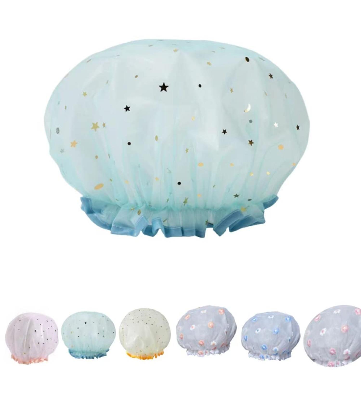 Waterproof Reusable Shower Cap for Women & Kids - Blue | Medium Size Double Layer Hair Protection Cap - PEVA Waterproof | Bath Cap - Buy Online on GoSupps.com