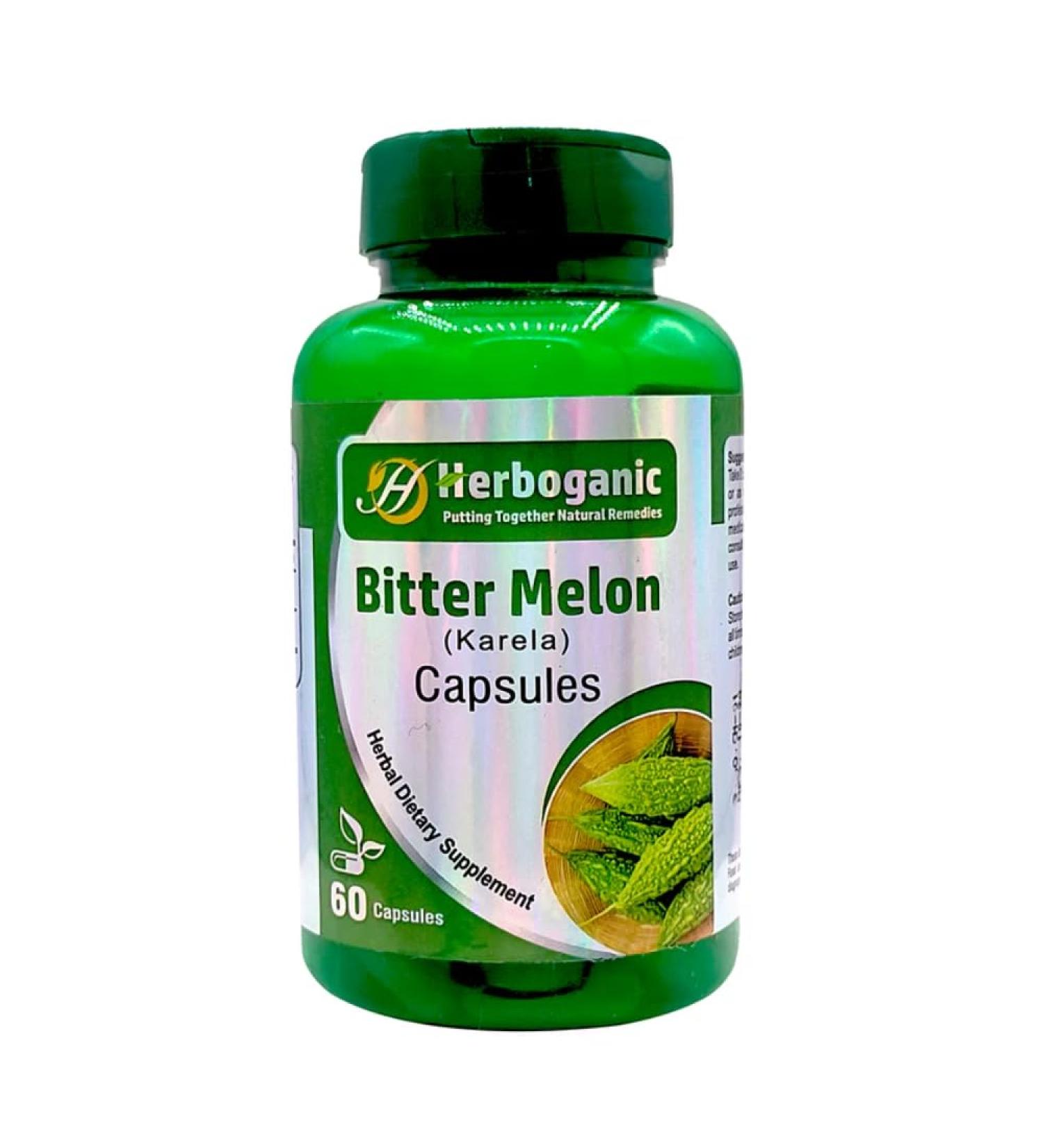 HERBOGANIC Bitter Melon (Karela) Capsules | 100% All Natural 60 Capsules Vegetarian Daily Supplement Beneficial