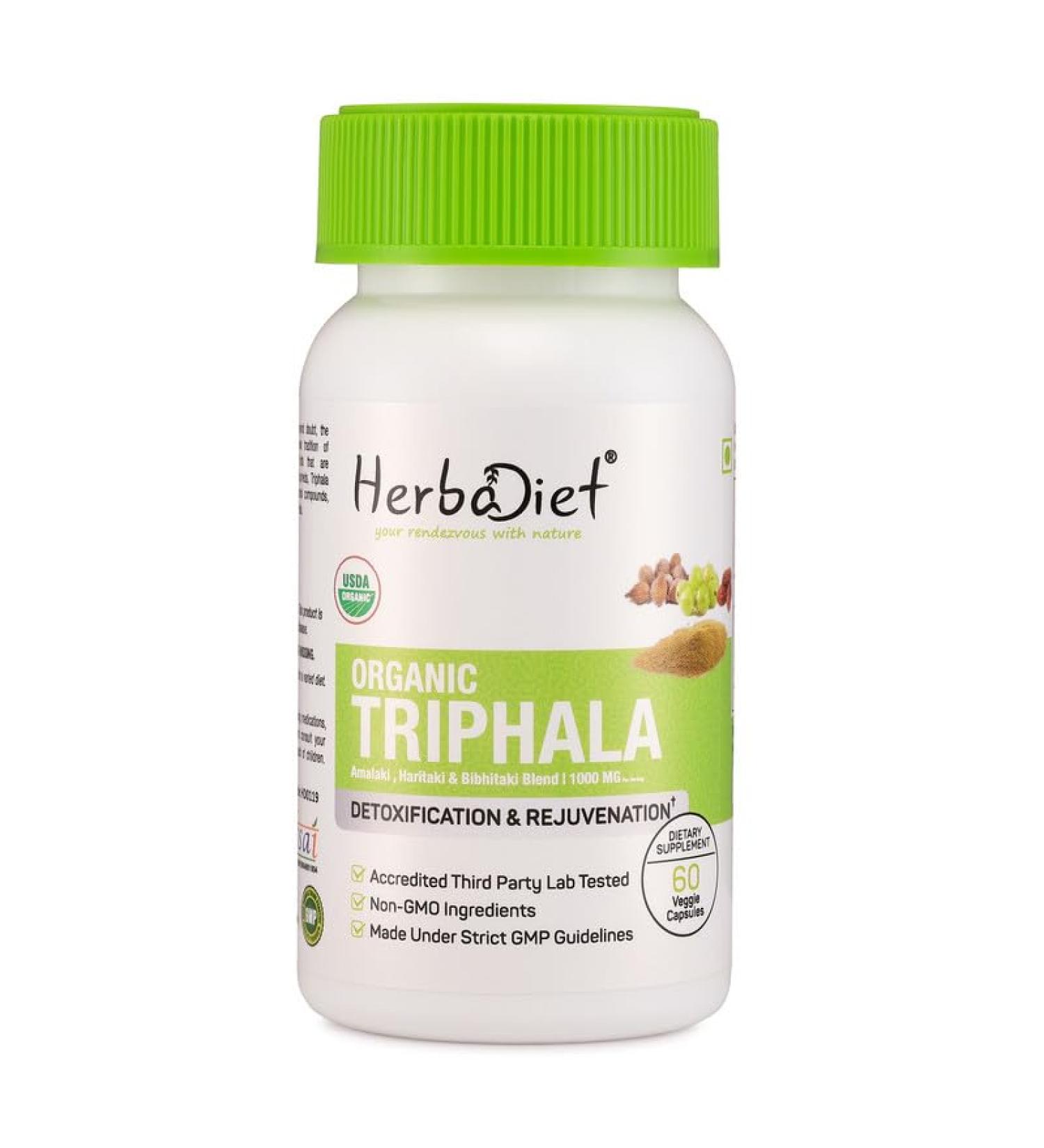 Organic Triphala Capsules | Made with Organic Amalaki Haritaki Bibhitaki Superfood | Detox Cleanse & Rejuvenation | Maintains Regularity Aids Digestion | Non-GMO (120 Capsules) - Buy Online on GoSupps.com