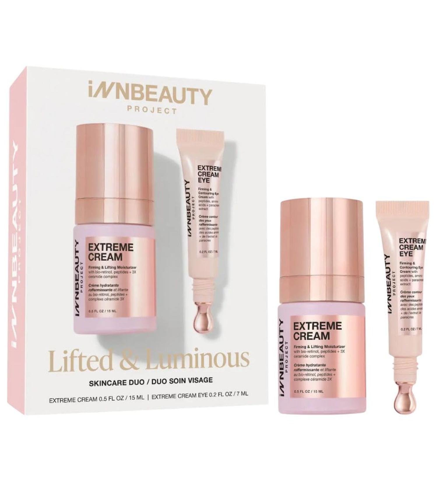 INNBEAUTY Project Lifted & Luminous Travel Skincare Holiday Gift Set Extreme Cream & Extreme Cream Eye for Firming Lifting Hydrating