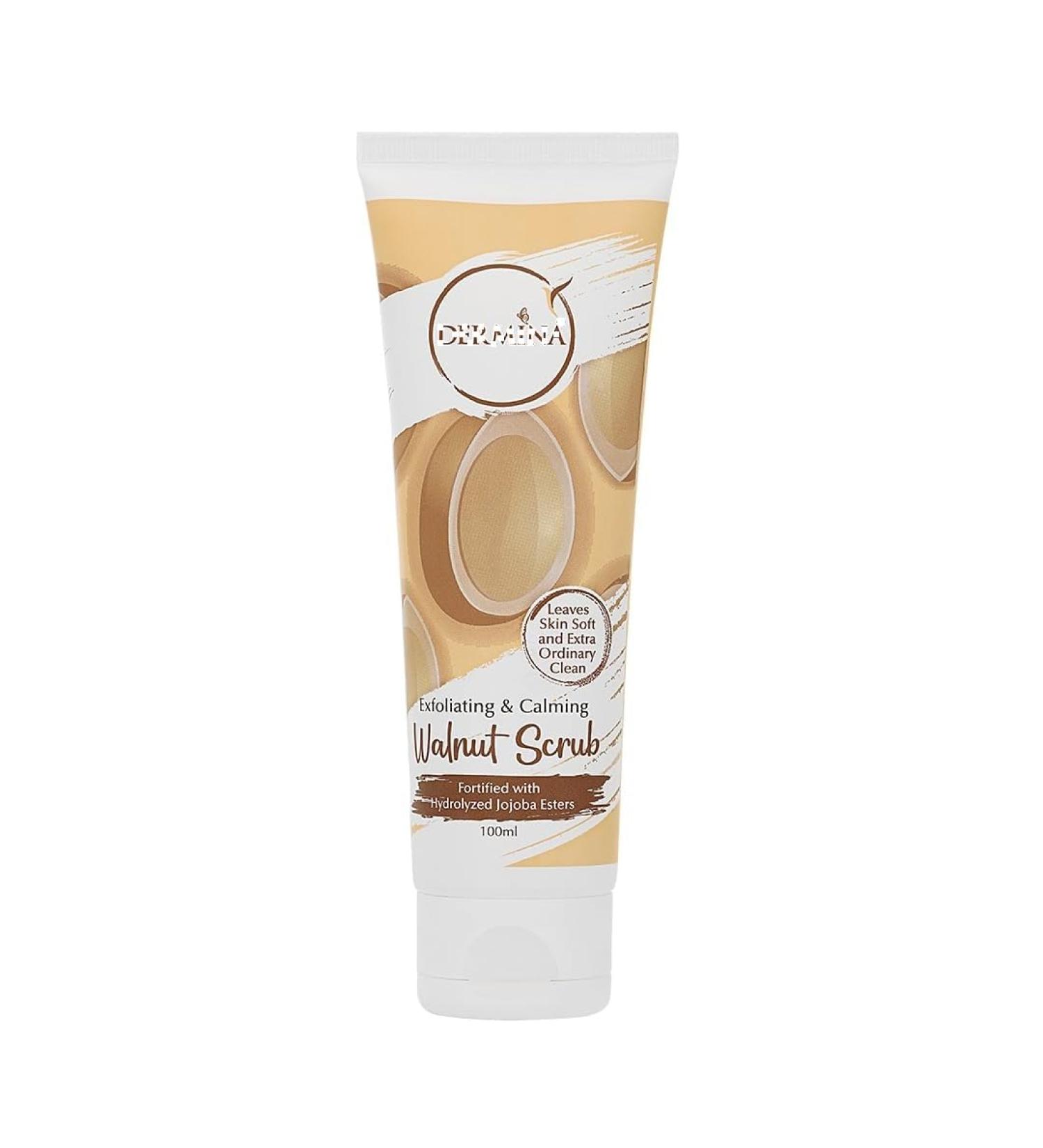 Der mina Exfoliating & Calming Walnut Scrub Fortified with Hydrolyzed Jojoba Esters for Deep Exfoliation Remove Blackheads & Dead Skin Cells and Moisturizes Skin - 100ml - Buy Online on GoSupps.com
