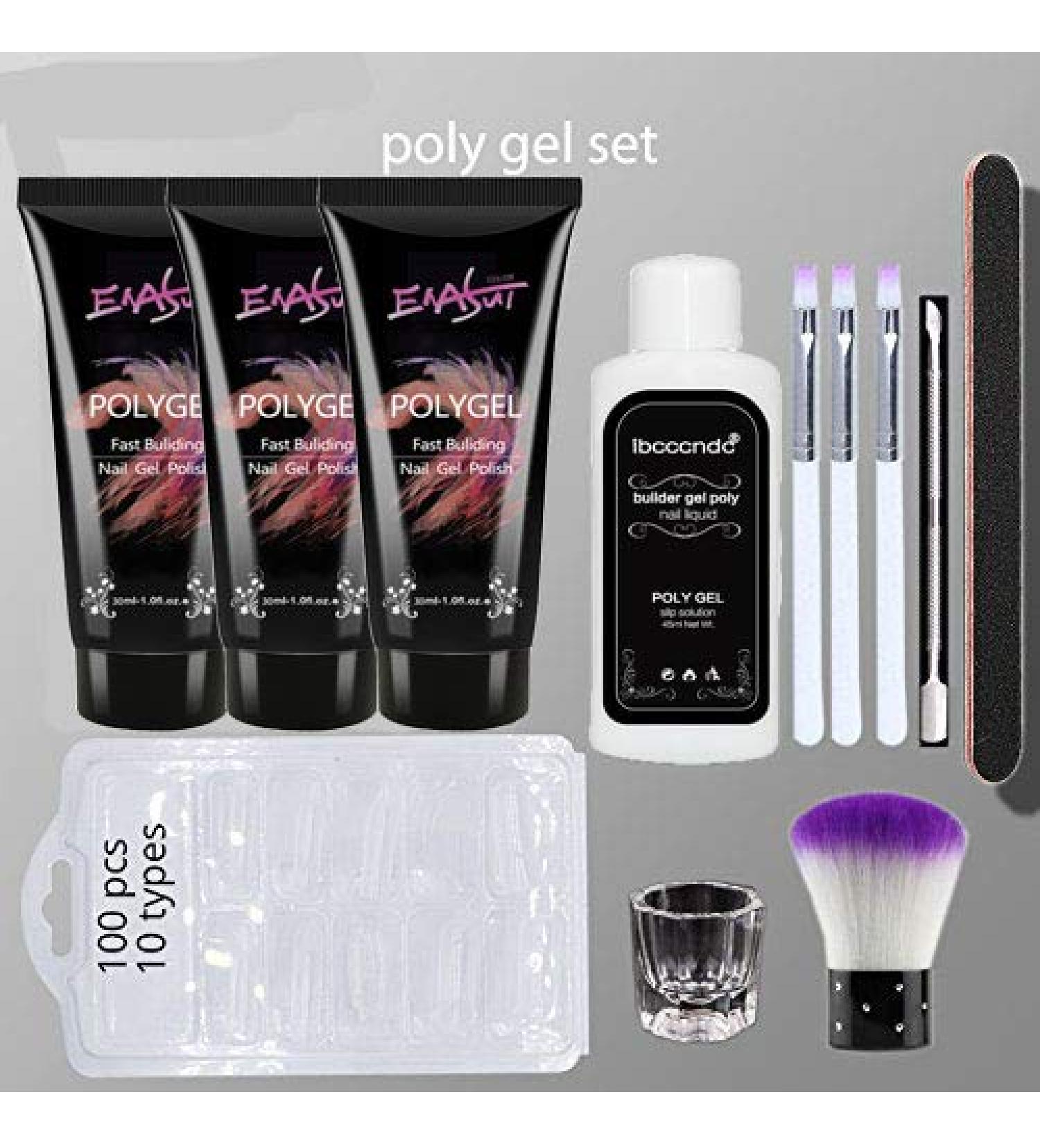 Poly Gel Nail Builder Set With 4 kinds Nail Brush + slip sloution Gel Quick Building Nail Tips Finger Extension Poly Glue Gel Nail Art Tool - Buy Online on GoSupps.com