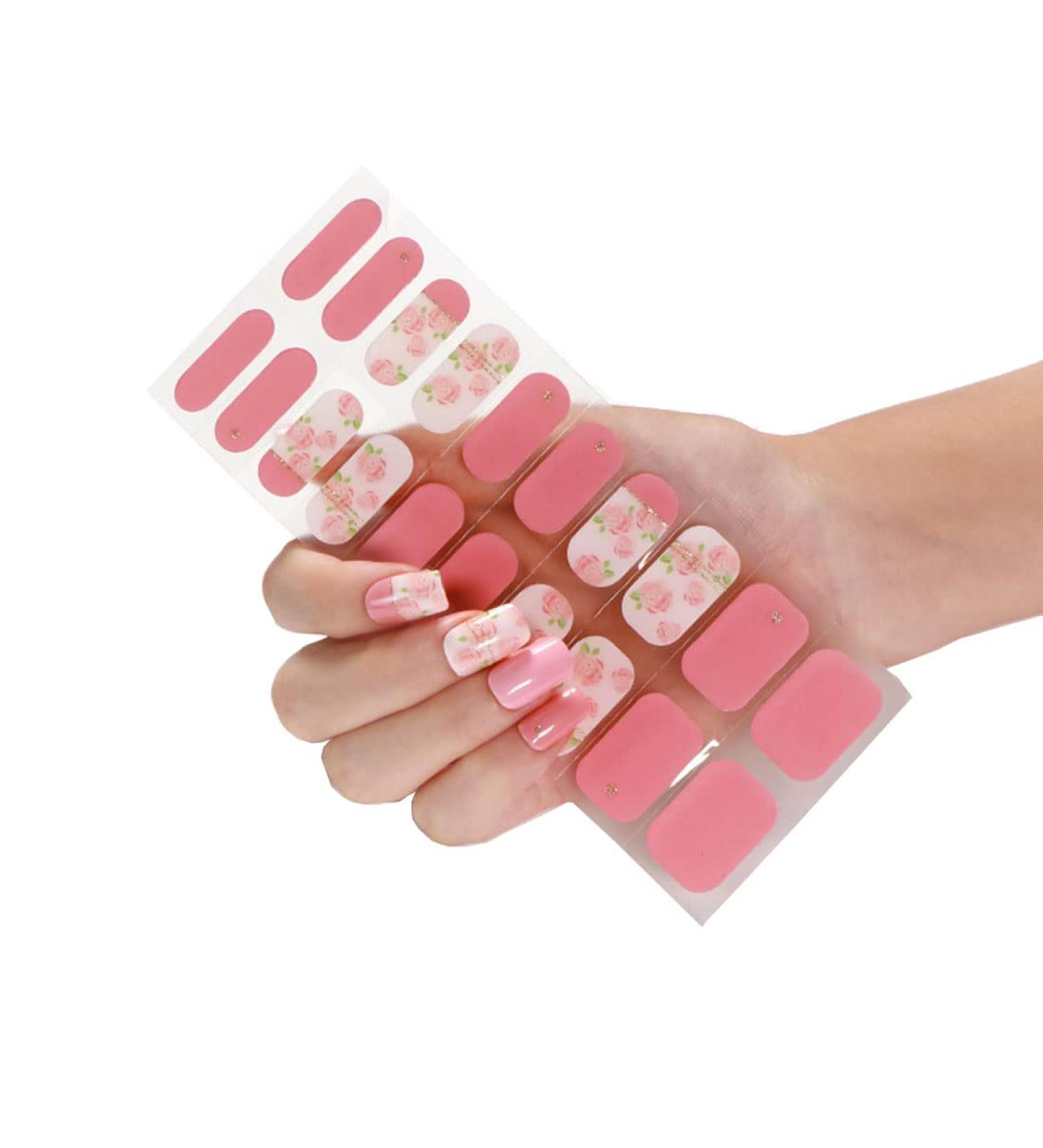 NCTCITY Gel Nail Polish Strips Stickers 20 Full Wraps Semi-Cured Nail Art Sticker Waterproof Self-Adhesive Gel Stickers Decals with Nail File (Pink Rose) Bss-0059 - Buy Online on GoSupps.com