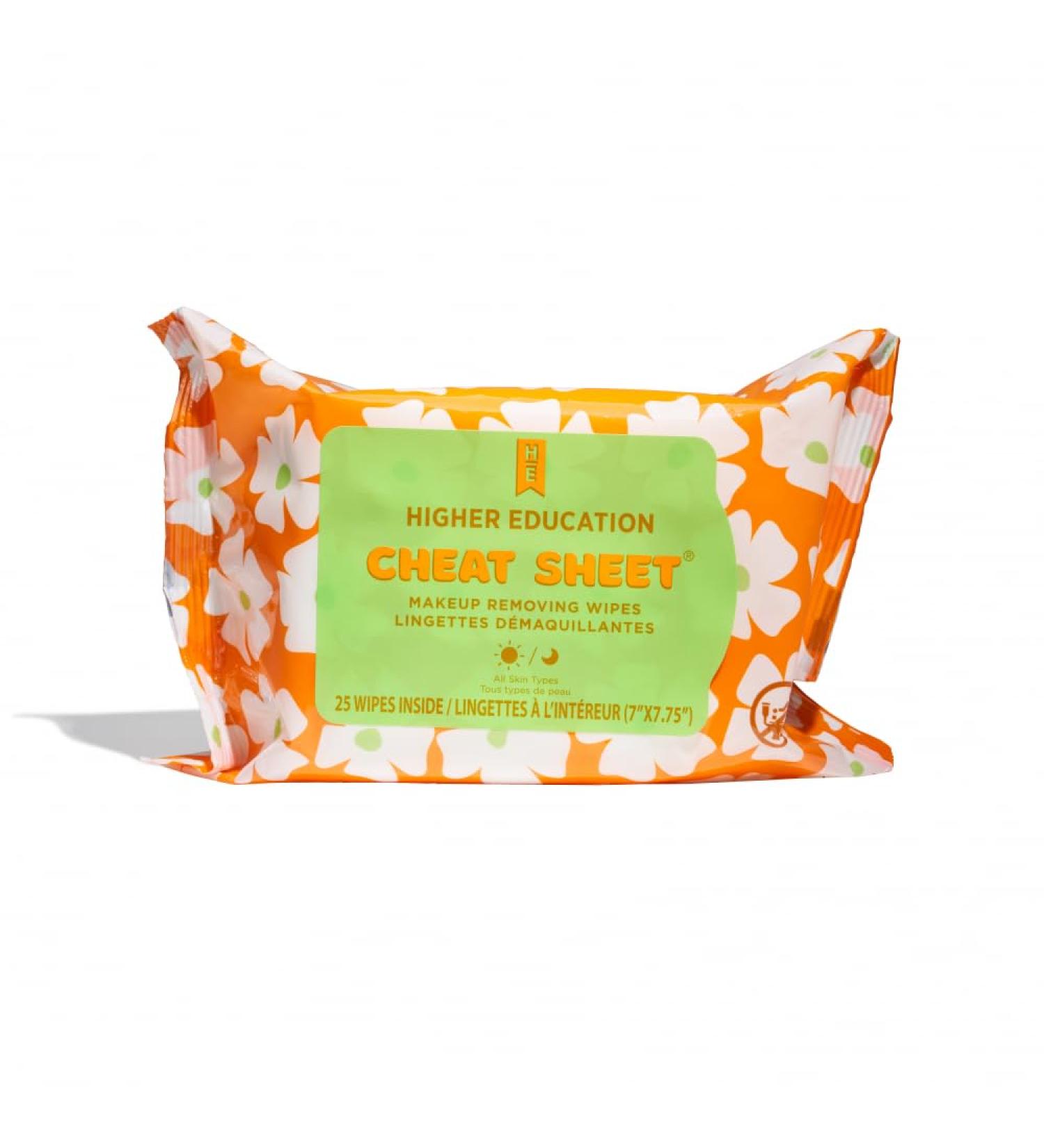 Higher Education Skincare Cheat Sheet Makeup Removing Wipes - 25 Disposable Waterproof Cleansing Towelettes for Face & Eyes Moisturizing Makeup Remover - Buy Online on GoSupps.com