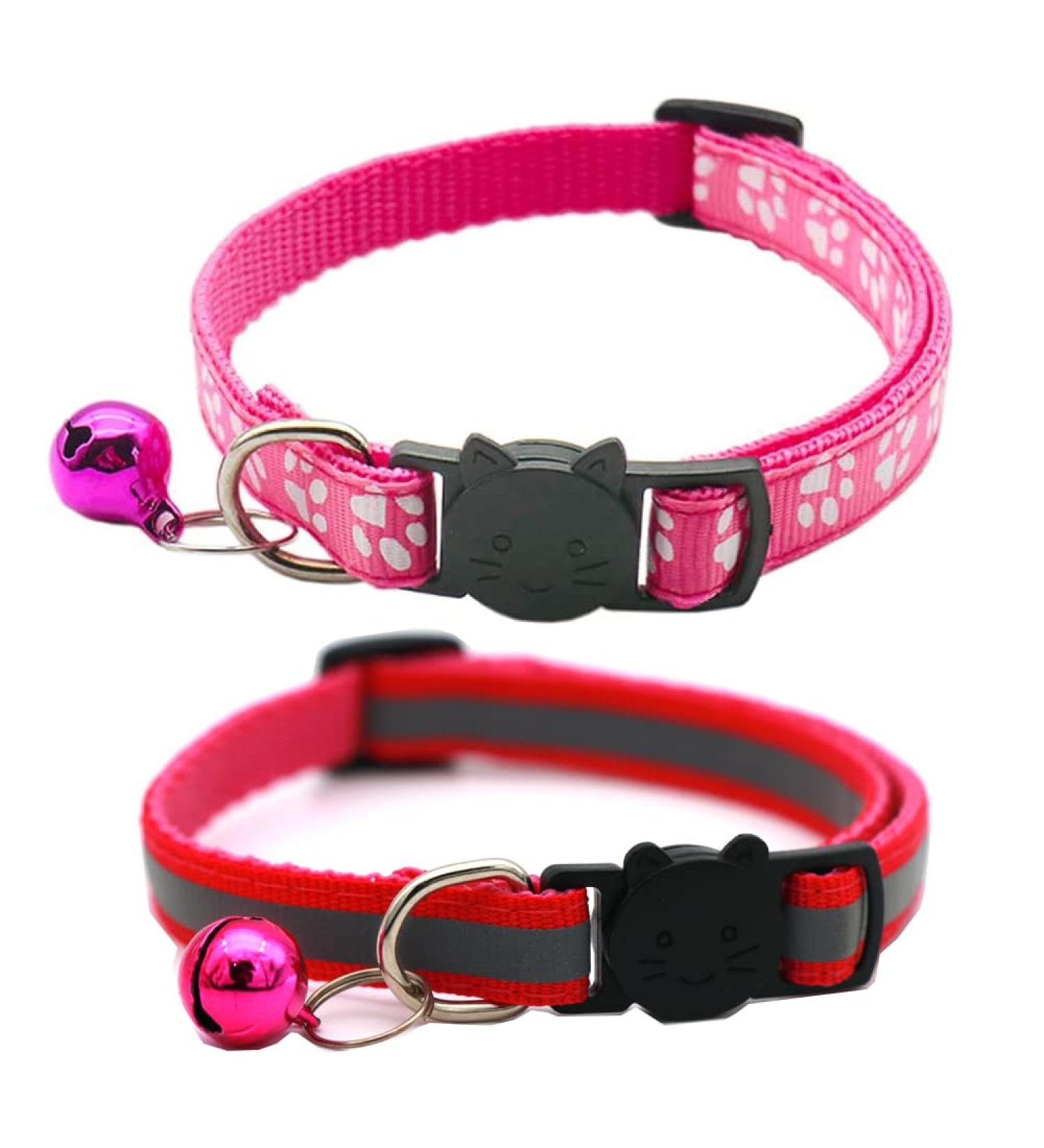 HepplLy 2-Pack Cat Collars - Quick Release Reflective Kitten Collar with Bell (Dark Pink) | International Shipping Available - Buy Online on GoSupps.com