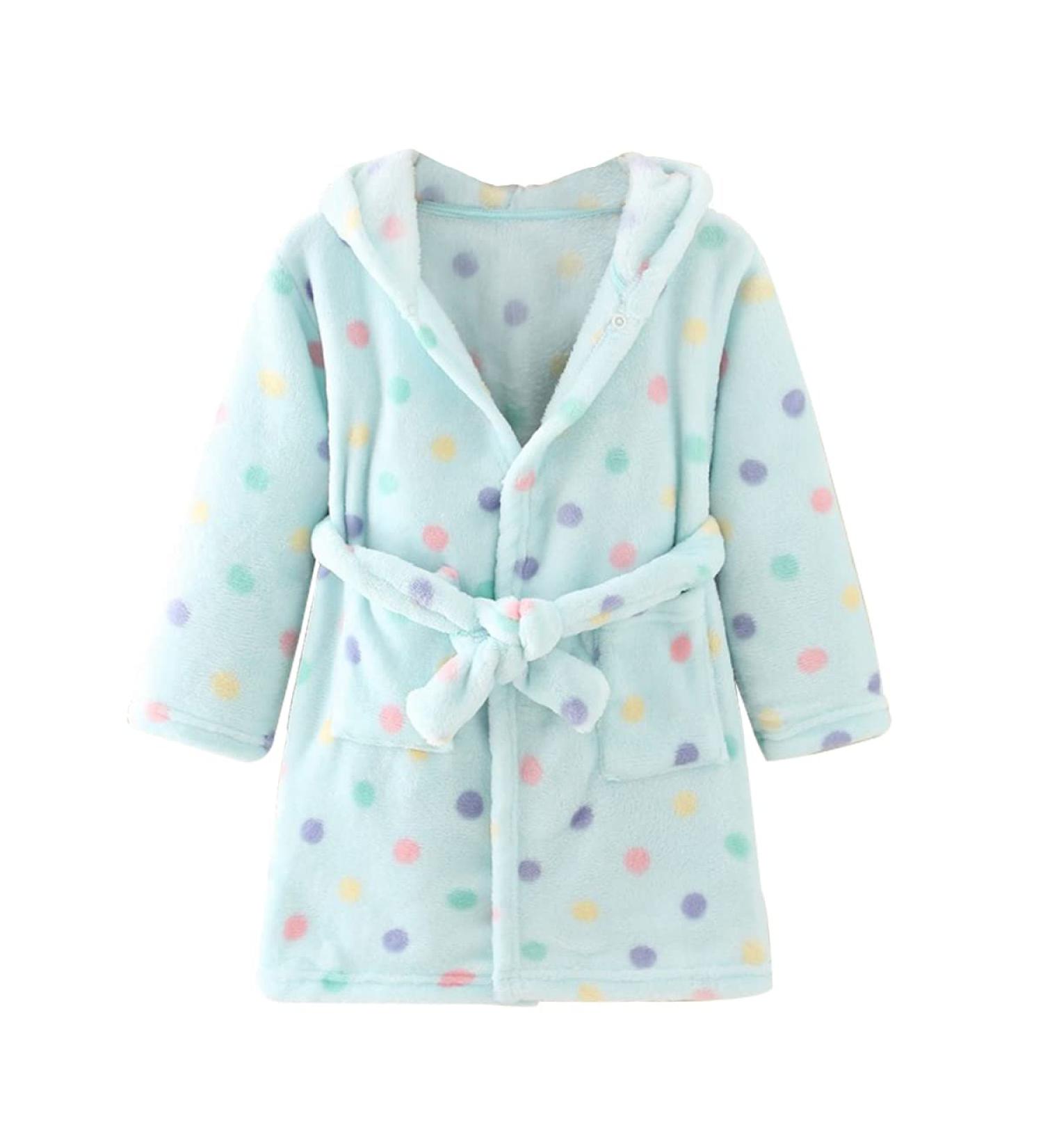 JZLPIN Unisex Baby Hooded Bathrobe Children Flannel Pajamas Dressing Gown for Boys Girls 5-6 Years Blue