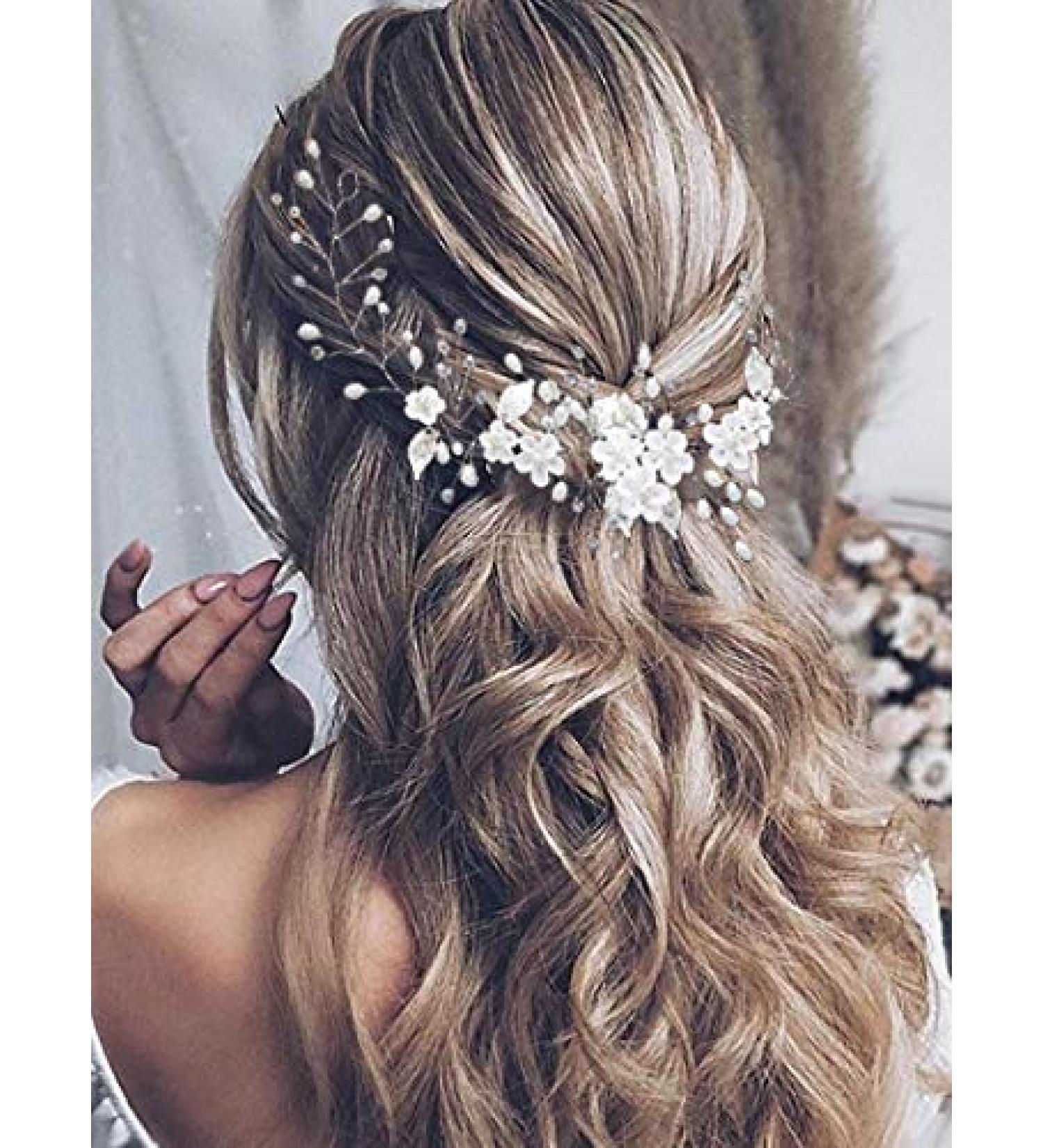 Vakkery Silver Wedding Flower Hair Vine - Bridal Pearl Headband & Leaf Headpiece for Brides & Bridesmaids - Buy Online on GoSupps.com