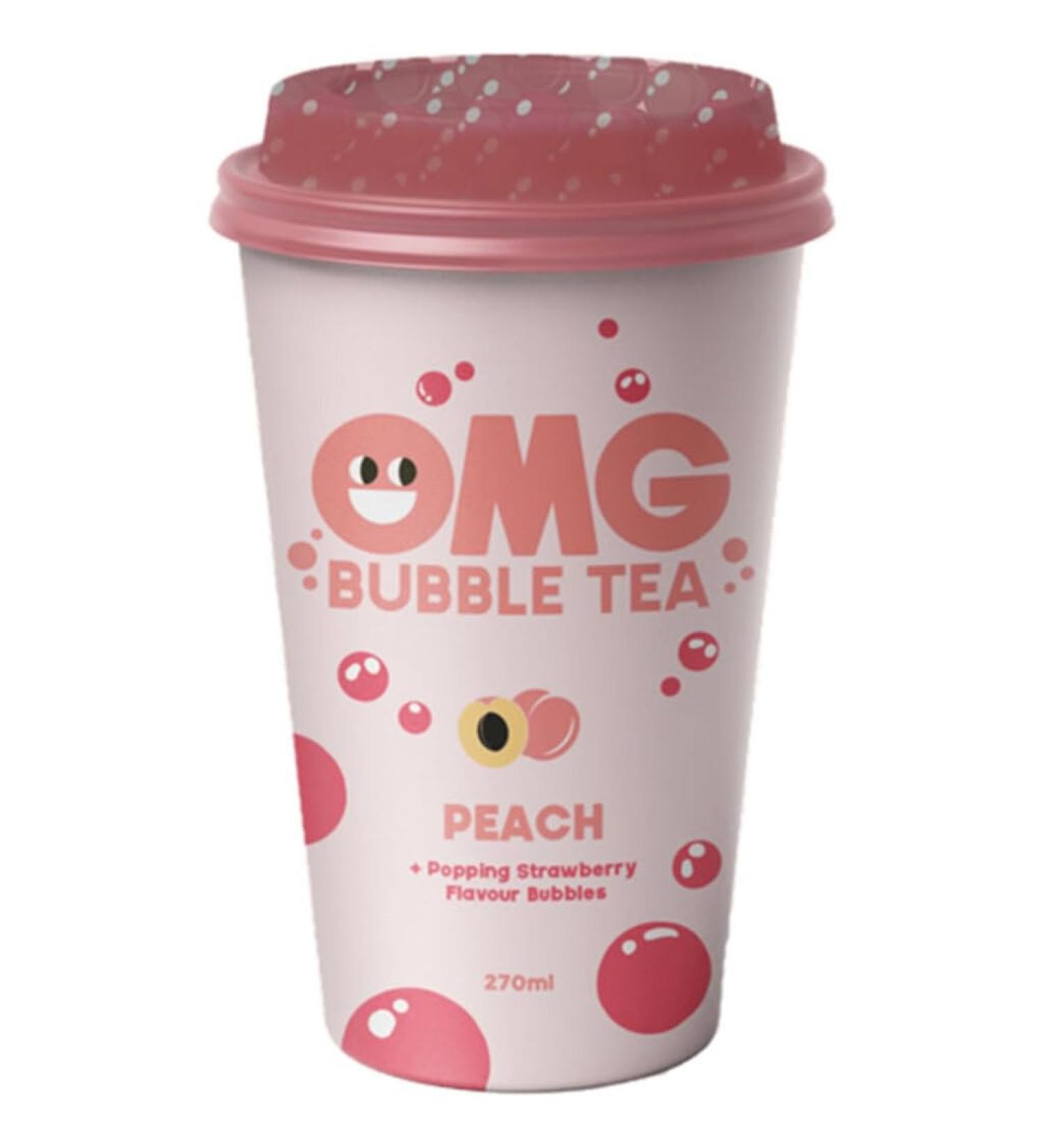 OMG Bubble Tea Peach + Popping Strawberry Flavour Bubbles 270 ml