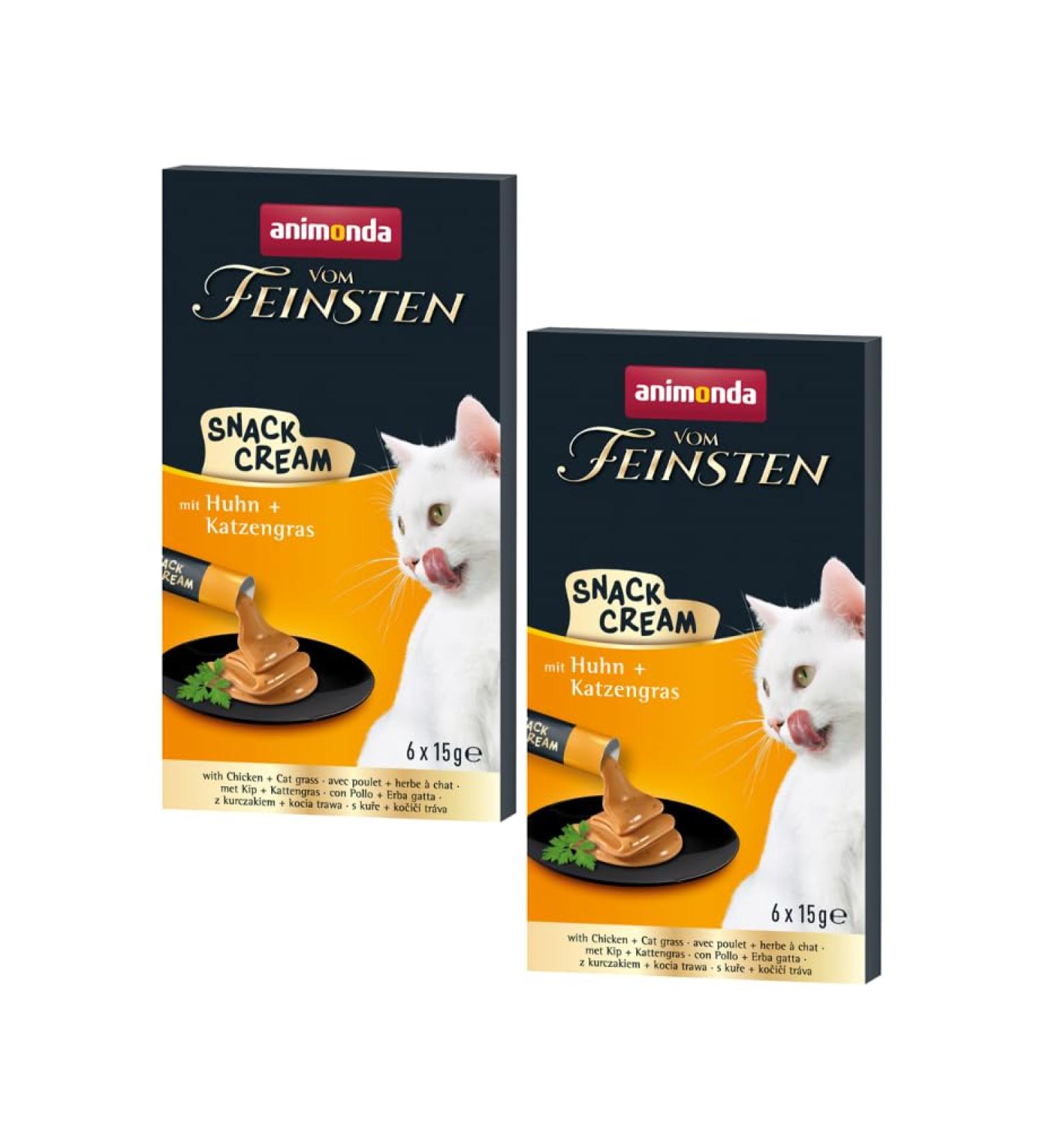 Animonda Vom Feinsten Snack-Cream | Double pack 2X 6x15g (180g) with chicken + cat grass | with taurine | completely without grain sugar & soya