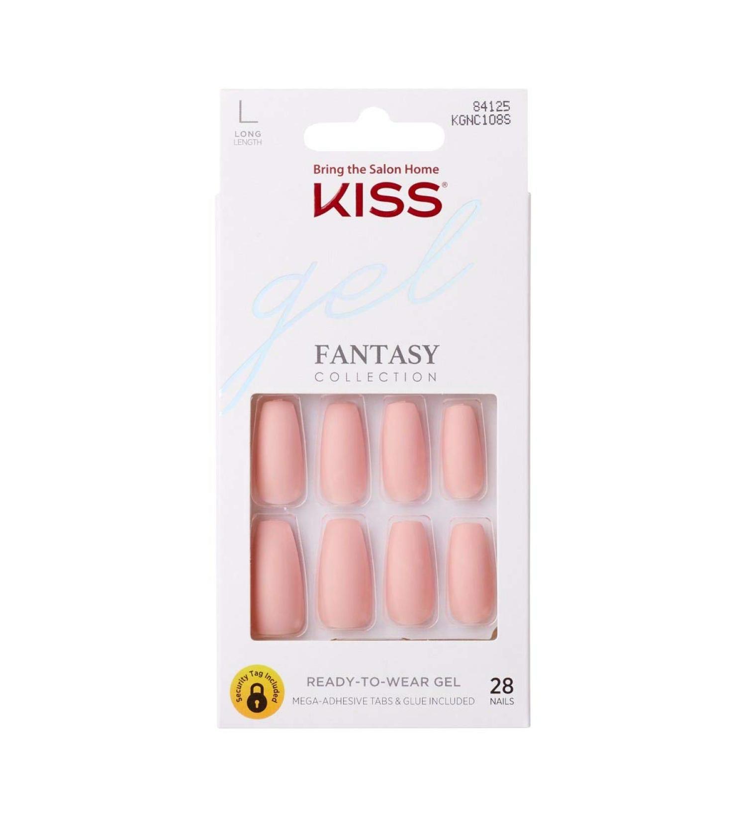 KISS Gel Fantasy Press-On Nails Kit - All About You, Pink Matte Finish, Long Length, Includes Adhesive Tabs, Gel Glue, Manicure Stick, and Fake Nails - Buy Online on GoSupps.com