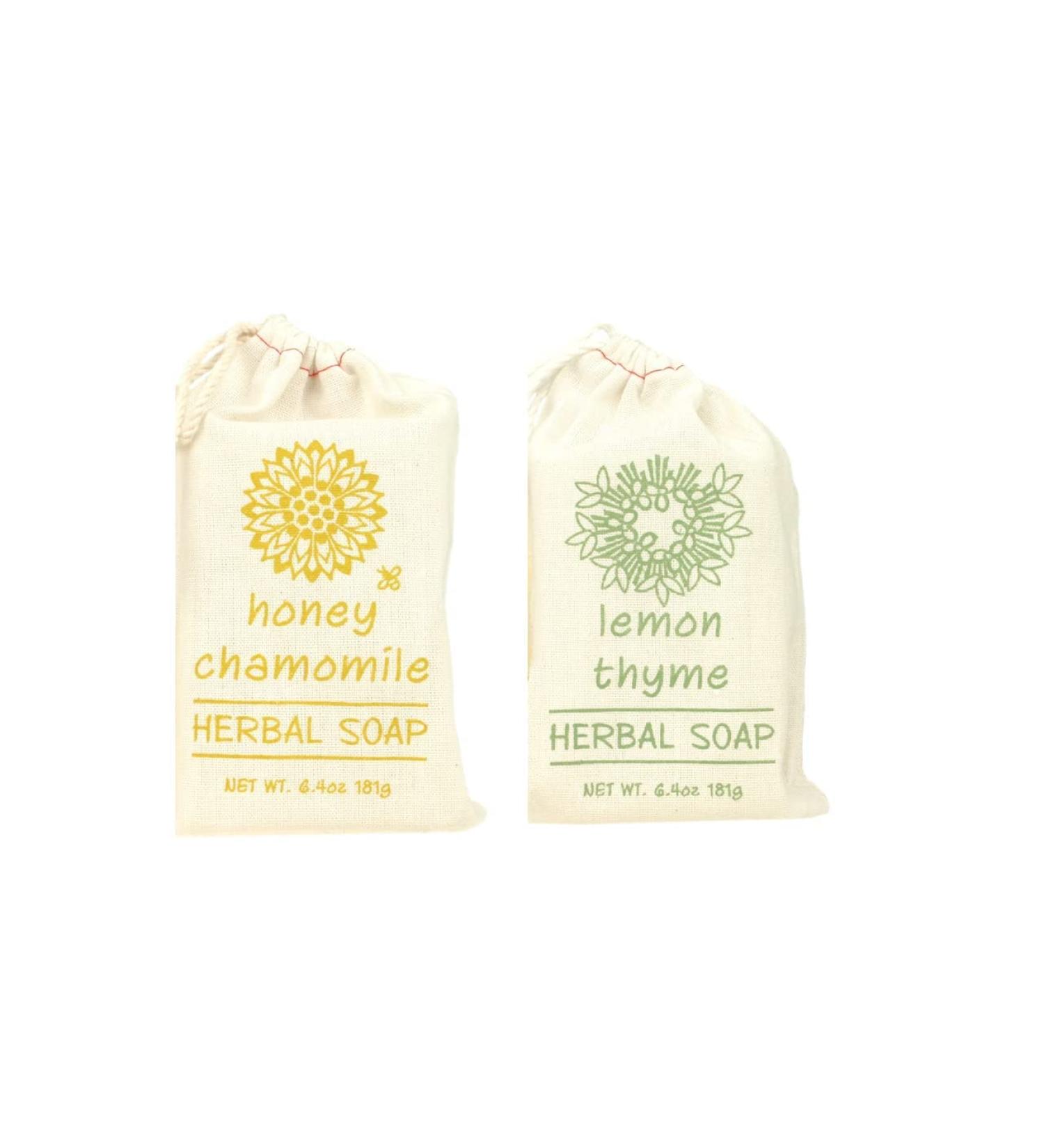 Buy Herbal Soaps Set - Honey Chamomile & Lemon Thyme | Shea Butter Olive Oil | Eco-Friendly Cloth Sacks | International Shipping - Buy Online on GoSupps.com