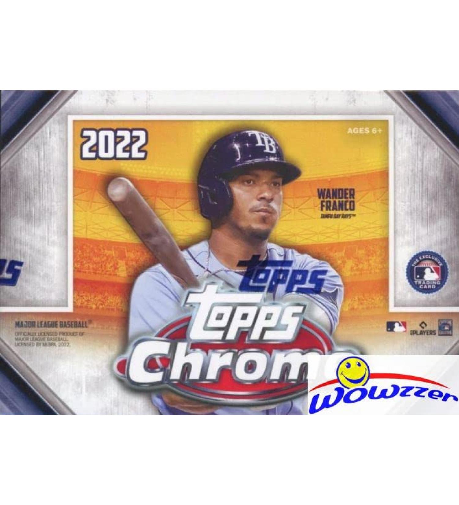 2022 Topps Chrome Baseball EXCLUSIVE Factory Sealed Blaster Box with (2) SPECIAL SEPIA & (2) PINK REFRACTOR PARALLELS! Look for RC & Autos of Julio Rodriguez, Bobby Witt, Wander Franco & More! WOWZZER