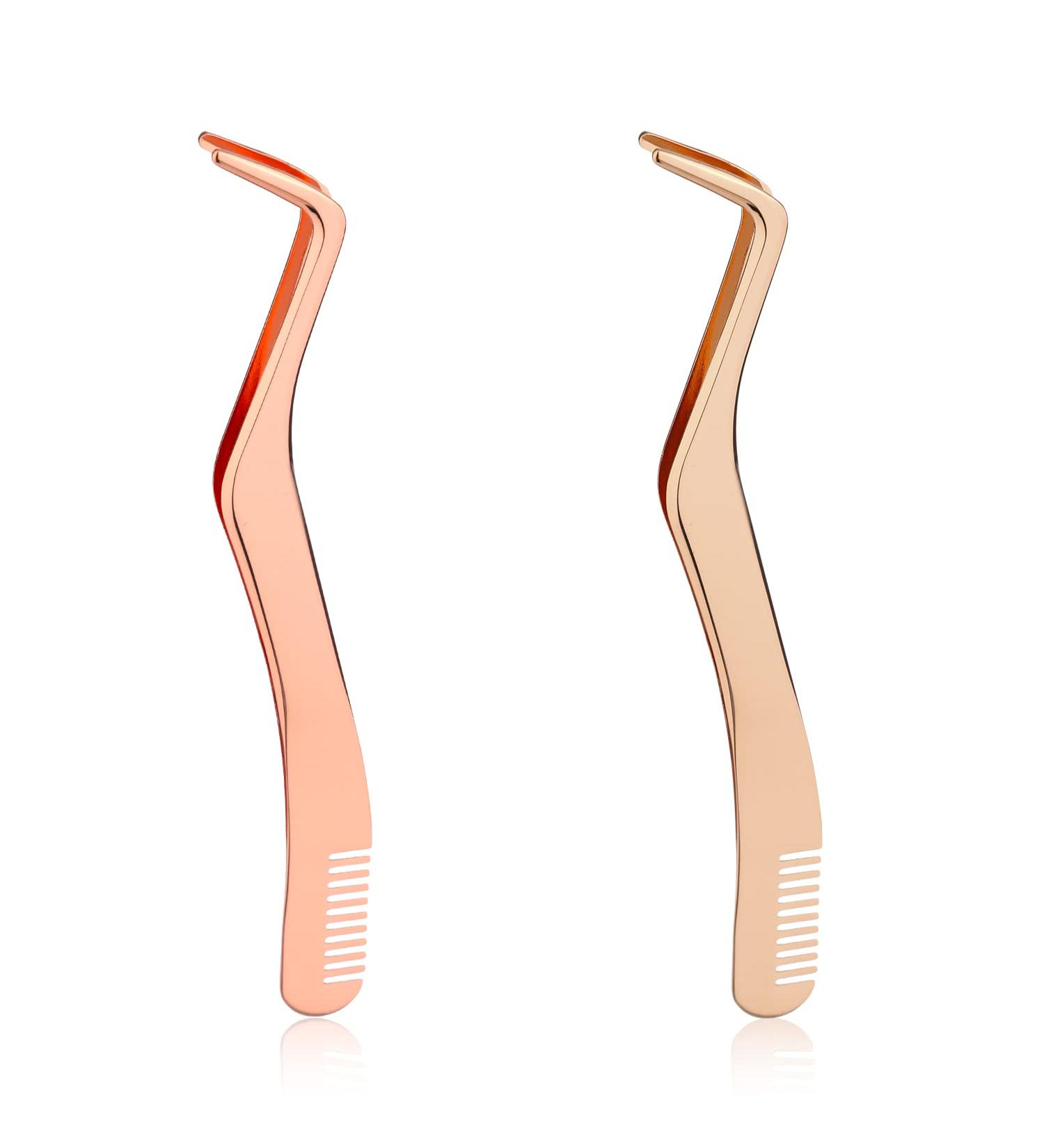 2pcs Stainless Steel Lash Tweezers Set - Upgraded 2 in 1 Extension Tweezers with Comb for Volume Isolation and Application - Rose Gold & Gold - Buy Online on GoSupps.com