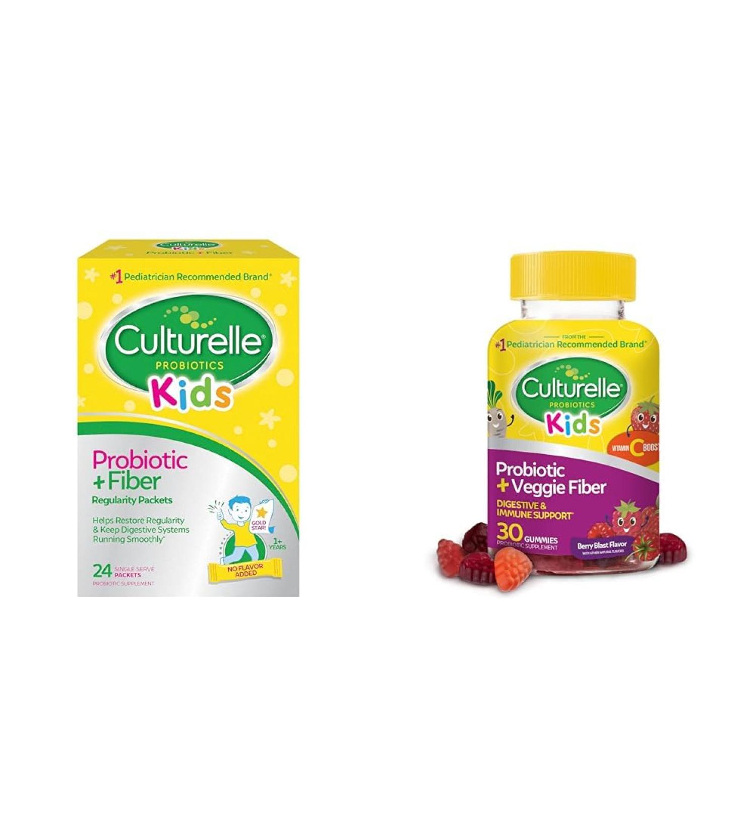 Culturelle Kids Probiotic + Fiber Packets (Ages 3+) - 24 Count - Digestive Health & Immune Support & Daily Probiotic for Kids + Veggie Fiber Gummies (Ages 3+) - 30 Count - Buy Online on GoSupps.com