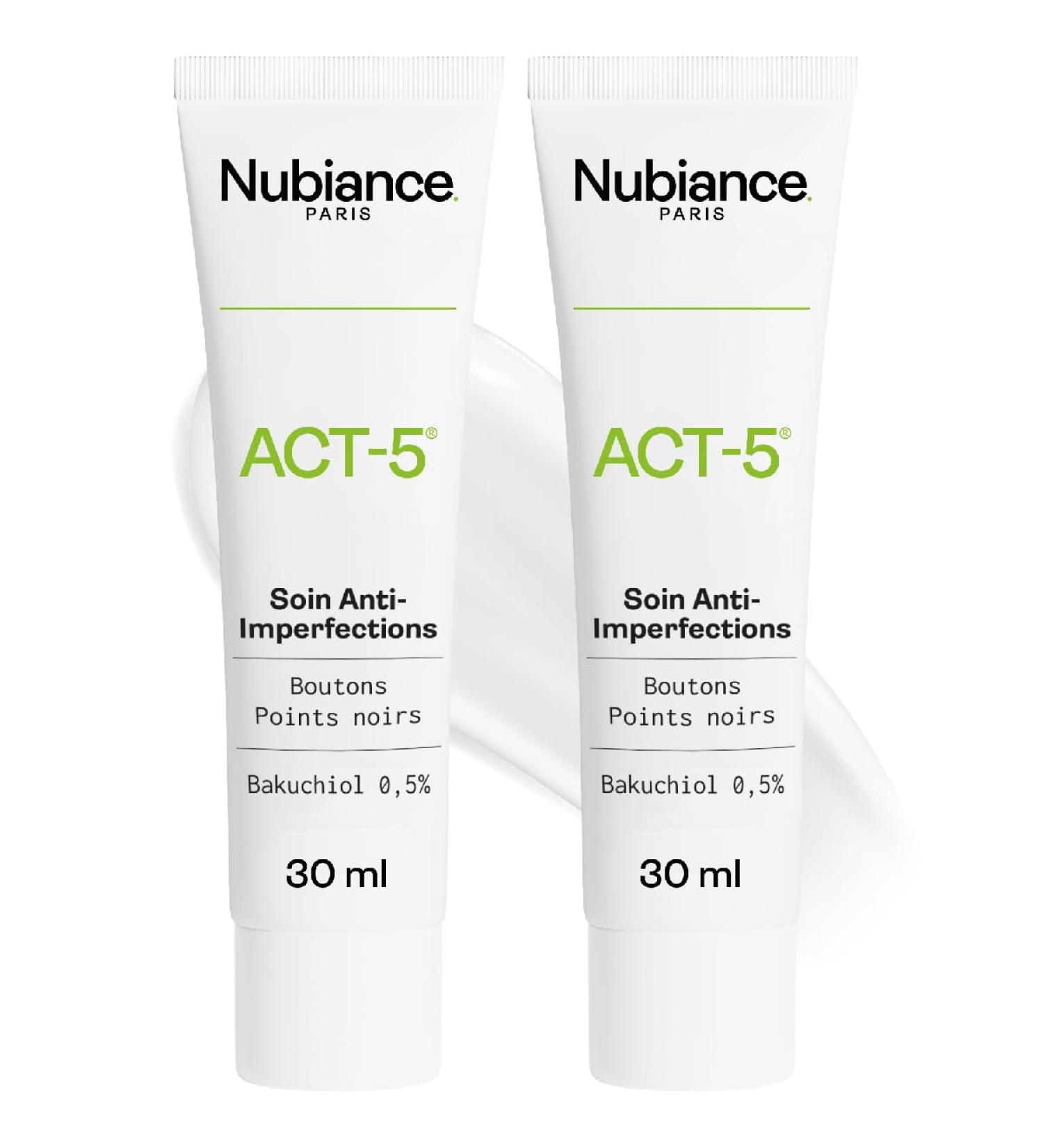  Nubiance NUBIANCE - ACT-5 2x30ml - Anti-acne face cream - Sebum regulation - For all skin types - Non-drying - Anti-blemish  - Buy Online on GoSupps.com
