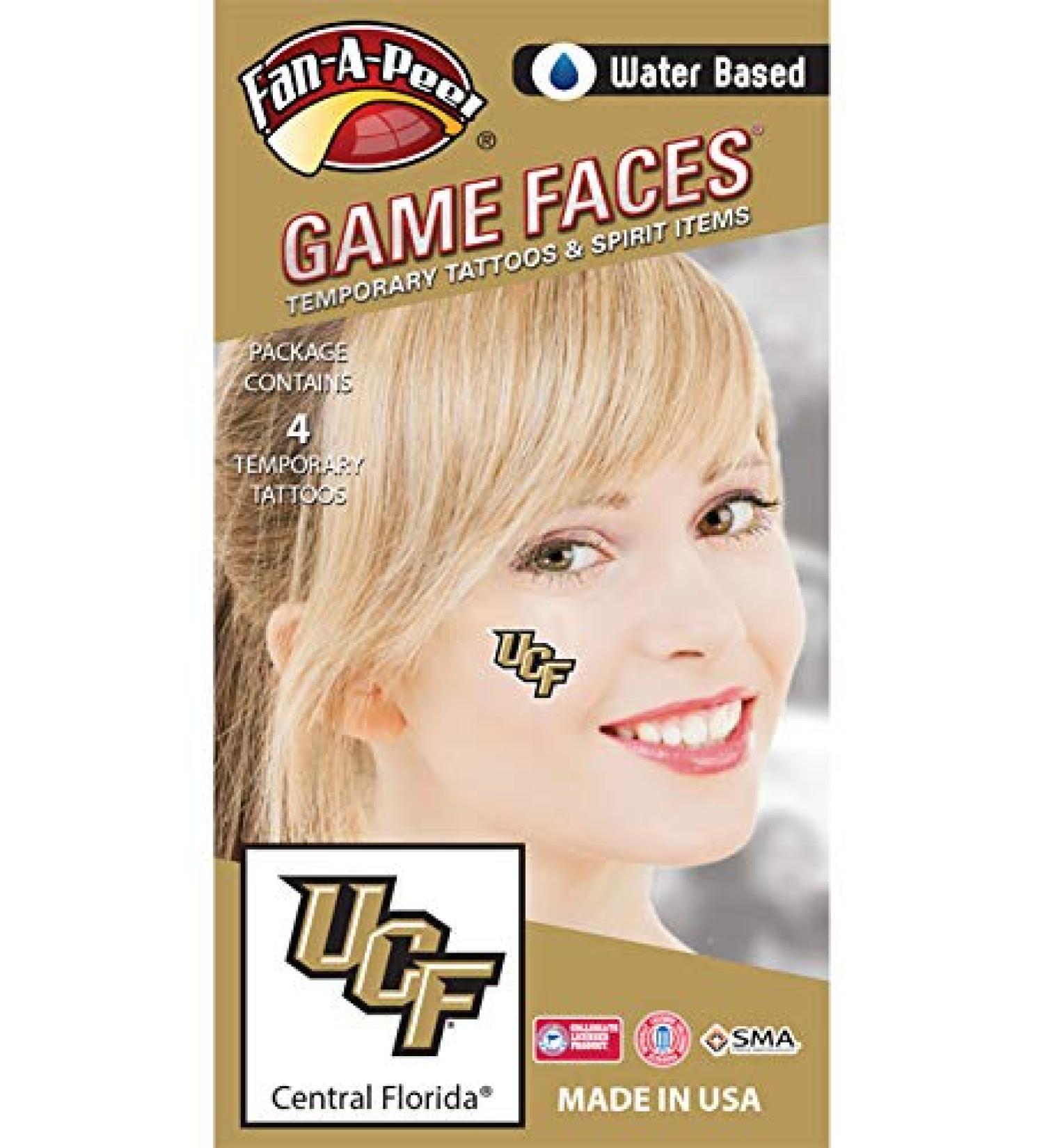 University of Central Florida (UCF) Knights   Water Based Temporary Spirit Tattoos   4-Piece   Gold/Black UCF Logo