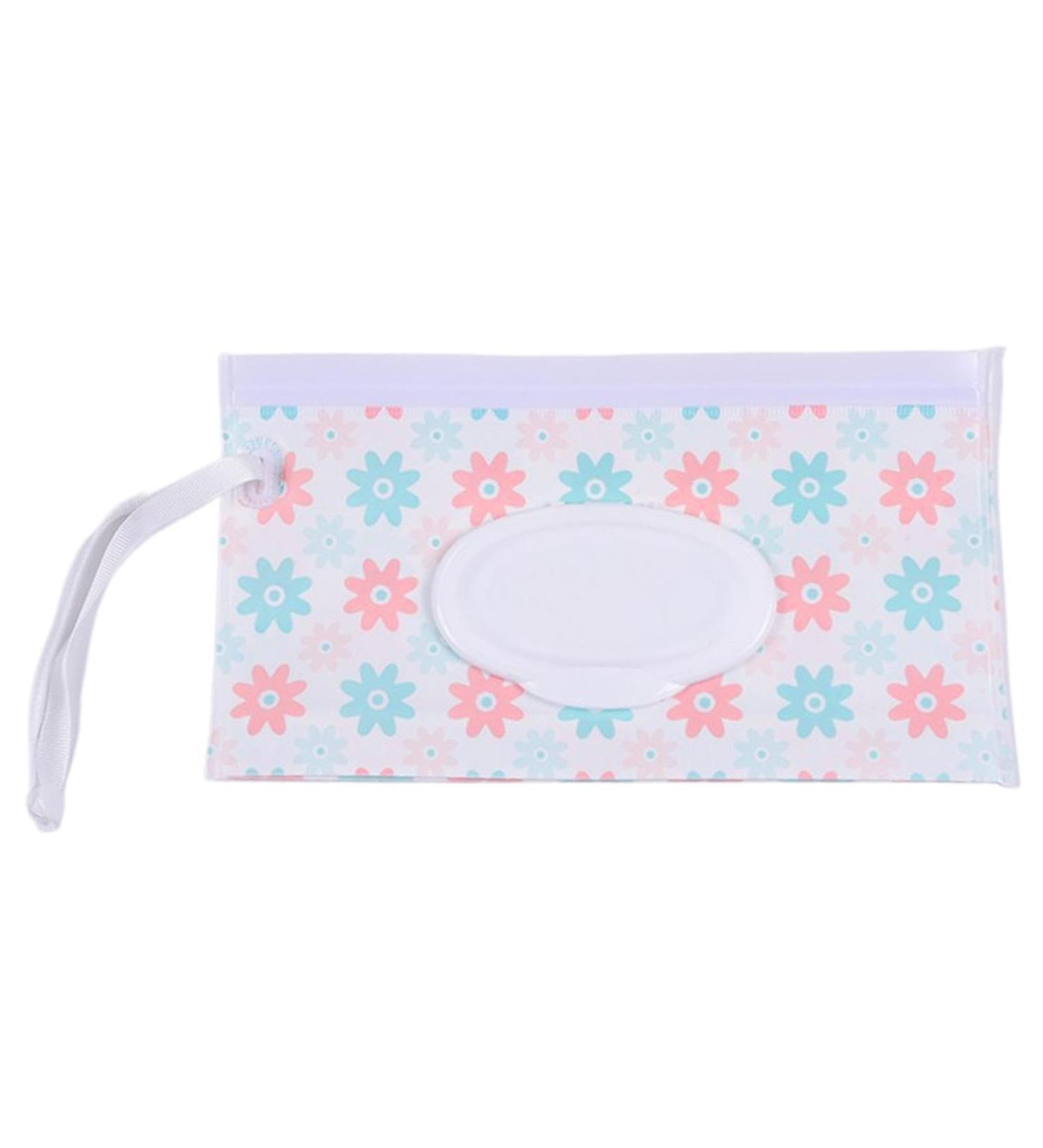 Shakven Baby Wipe Holder - Waterproof Baby Wipe Dispenser Wipe Holder For Bathroom Wipes Container Bohemian Style Design Wrist Strap Portable For Stroller Light Green Orange Flower - Buy Online on GoSupps.com