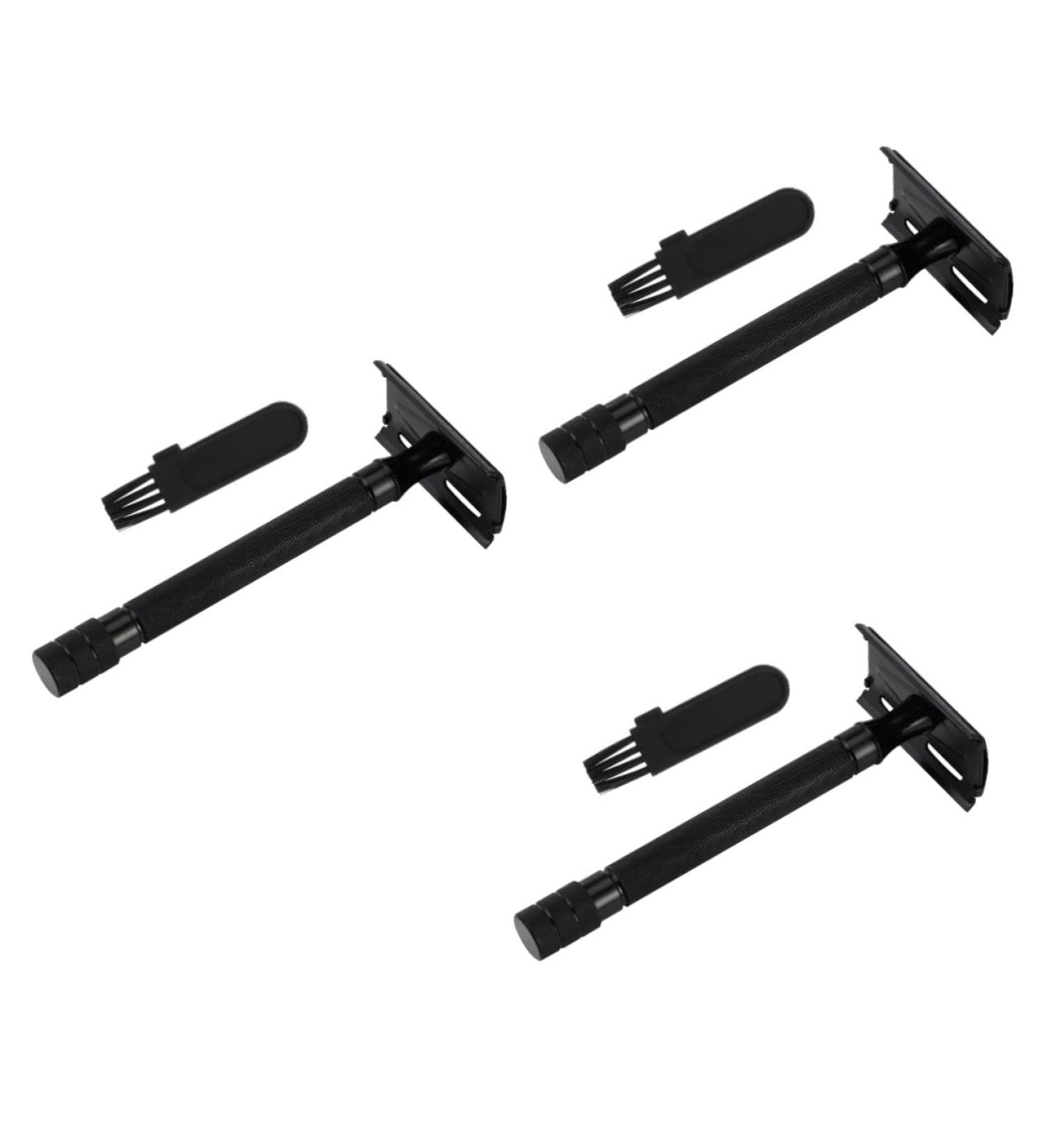 Minkissy 3pcs Manual Shaver Set - Disposable Steel Beard Razor & Facial Shaver for Men - Aluminum Alloy Handle Double Edged Black - Perfect Grooming Tool - 10.3x4cm - Buy Online on GoSupps.com