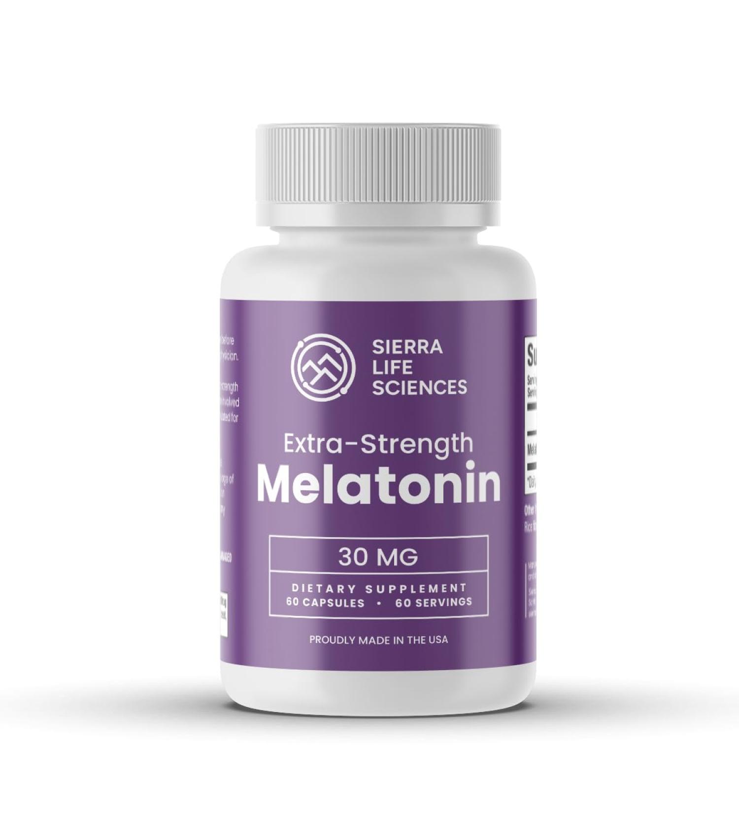 SIERRA LIFE SCIENCES 30 mg High Dosage Melatonin in Easy-to-Swallow Capsules - 60 Servings - Buy Online on GoSupps.com
