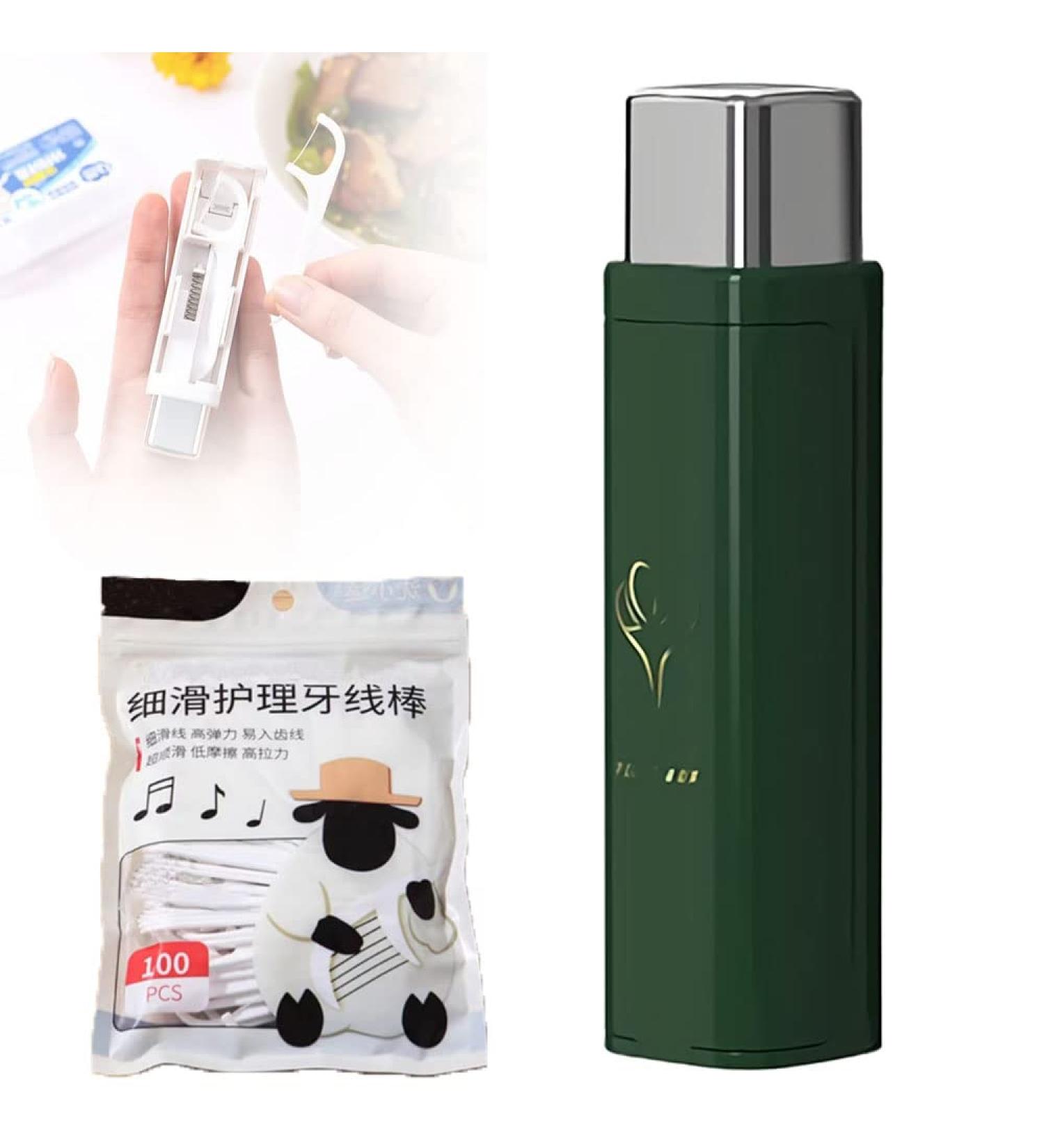Portable Dental Floss Dispenser - 100 Refillable Floss Sticks Organizer for Tooth Cleaning (Green) - Best Automatic Dental Care Solution - Buy Online on GoSupps.com