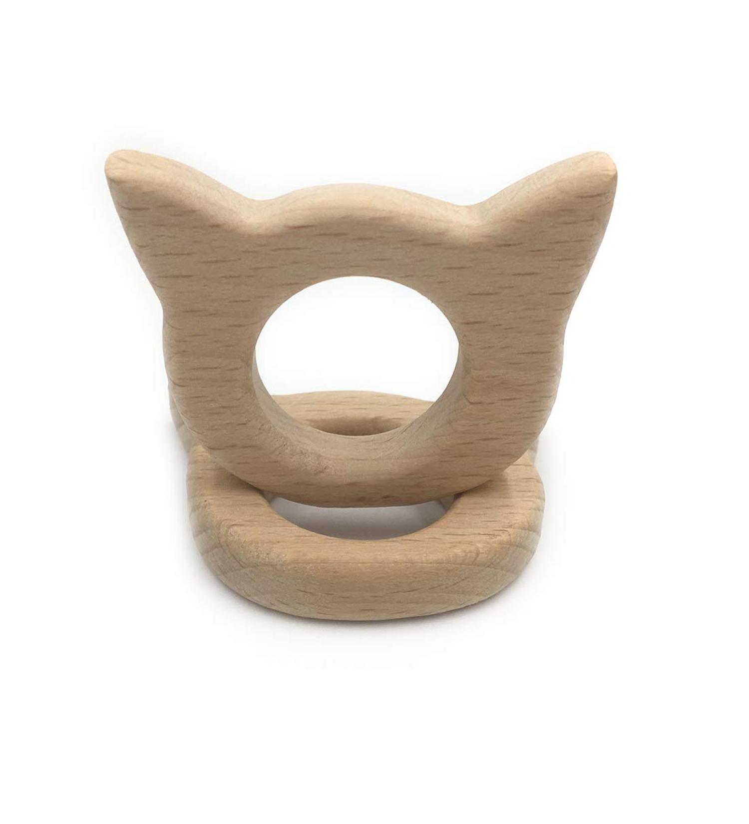 Wendysun 2pcs Cat Shape Natural Wood Teether Set for Baby Teething - DIY Pendant Toy - Buy Online on GoSupps.com