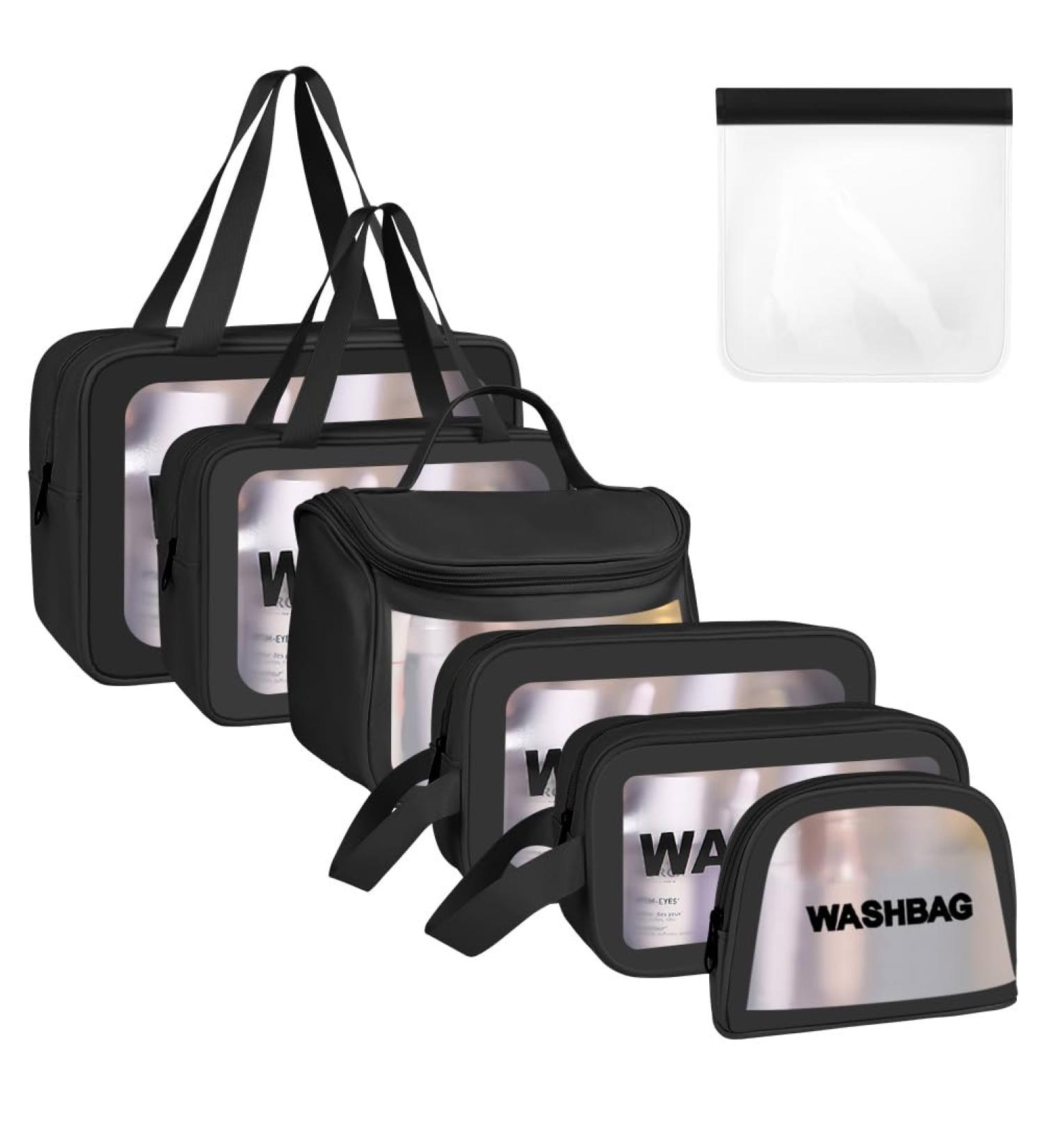 Aucuu 6 Pcs Clear Toiletry Bag Set for Women and Girls - Waterproof Transparent Travel Wash Bag for Makeup and Cosmetics (Black) - Buy Online on GoSupps.com