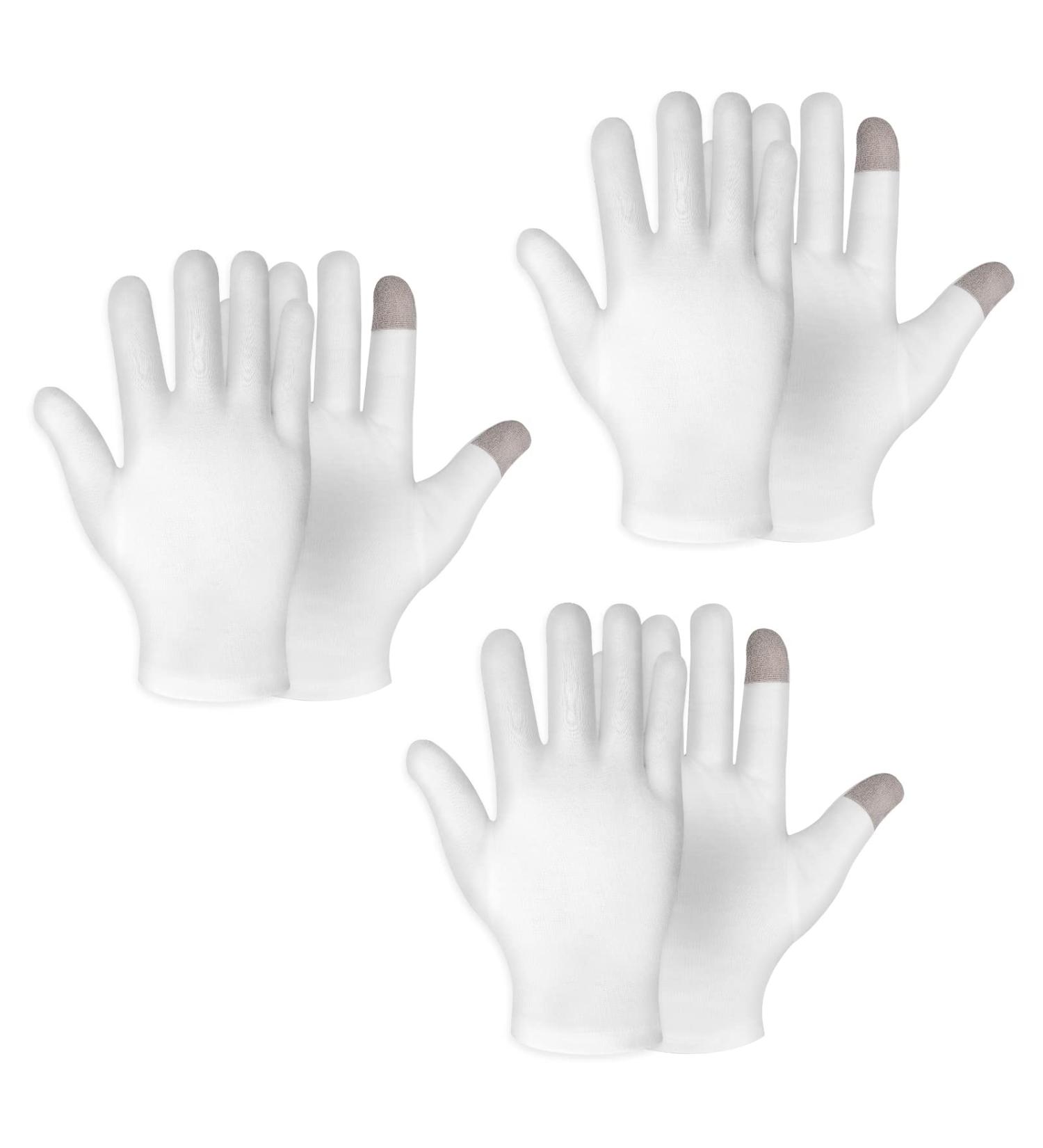 3 Pairs Medium White Cotton Moisturizing Gloves for Overnight Hand Repair and Eczema Treatment - Buy Online on GoSupps.com