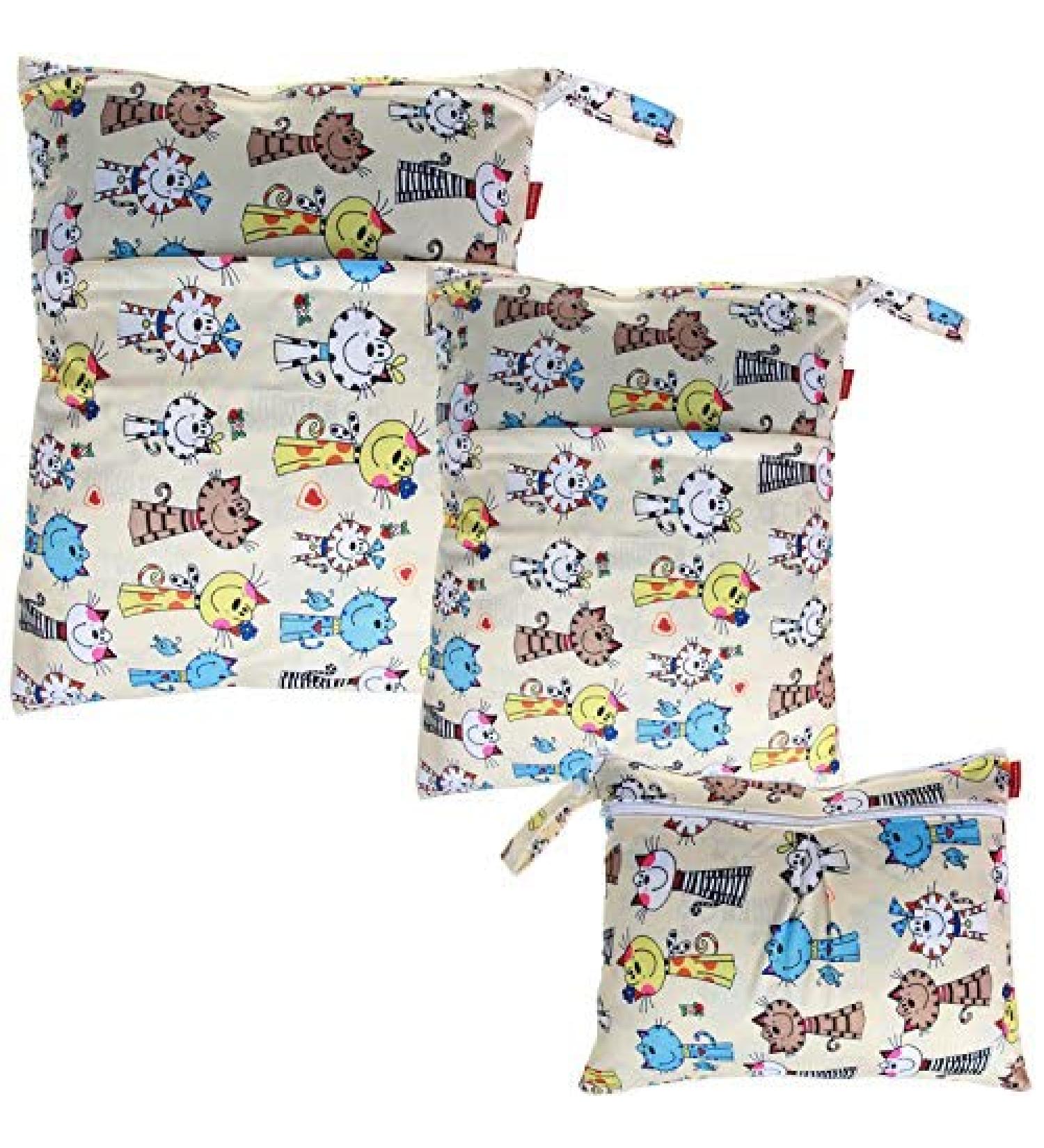 Damero Wetbag Fabric Diapers & Reusable Diaper Bag - 3 Pack Washable Organizer for Boys & Girls - Eco-Friendly Cat Design - Buy Online on GoSupps.com