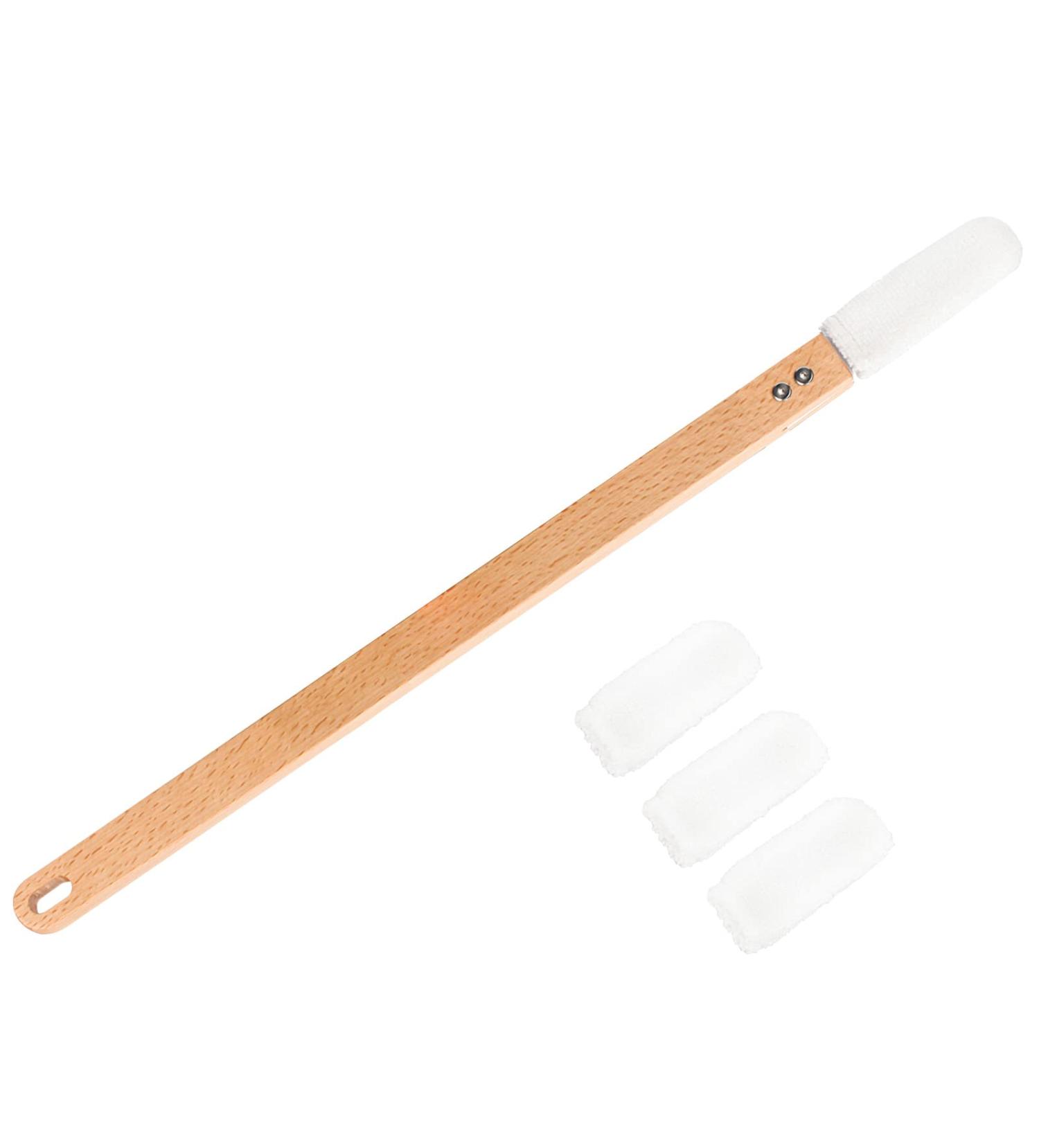 Long Wooden Handle Foot Towel Brush with 4 Reusable Covers - Exfoliating Foot Scrubber for Men and Women - 18 inches - Buy Online on GoSupps.com