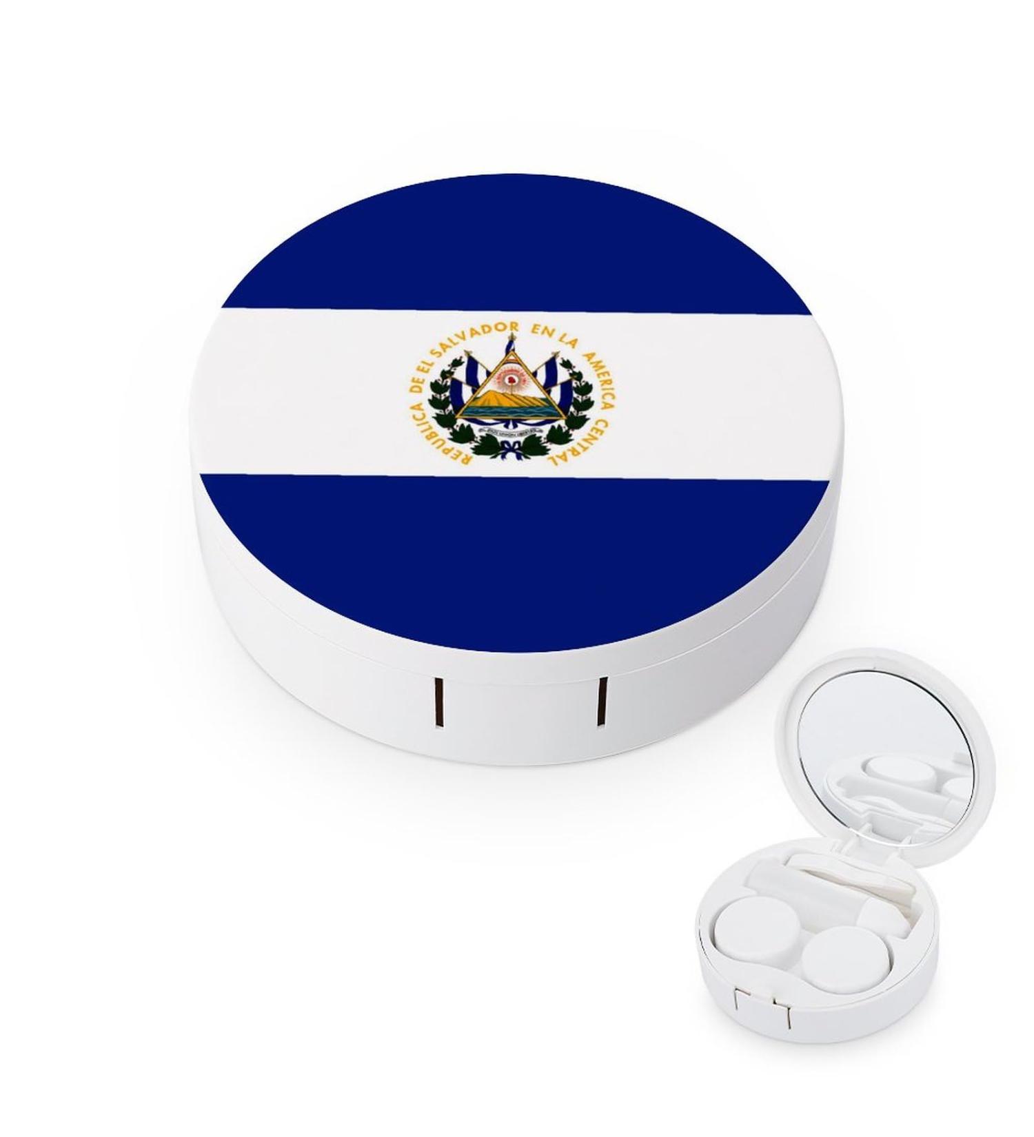 El Salvador Flag Contact Lens Case - Portable Travel Lens Box with Mirror for Easy Use - Buy Online on GoSupps.com