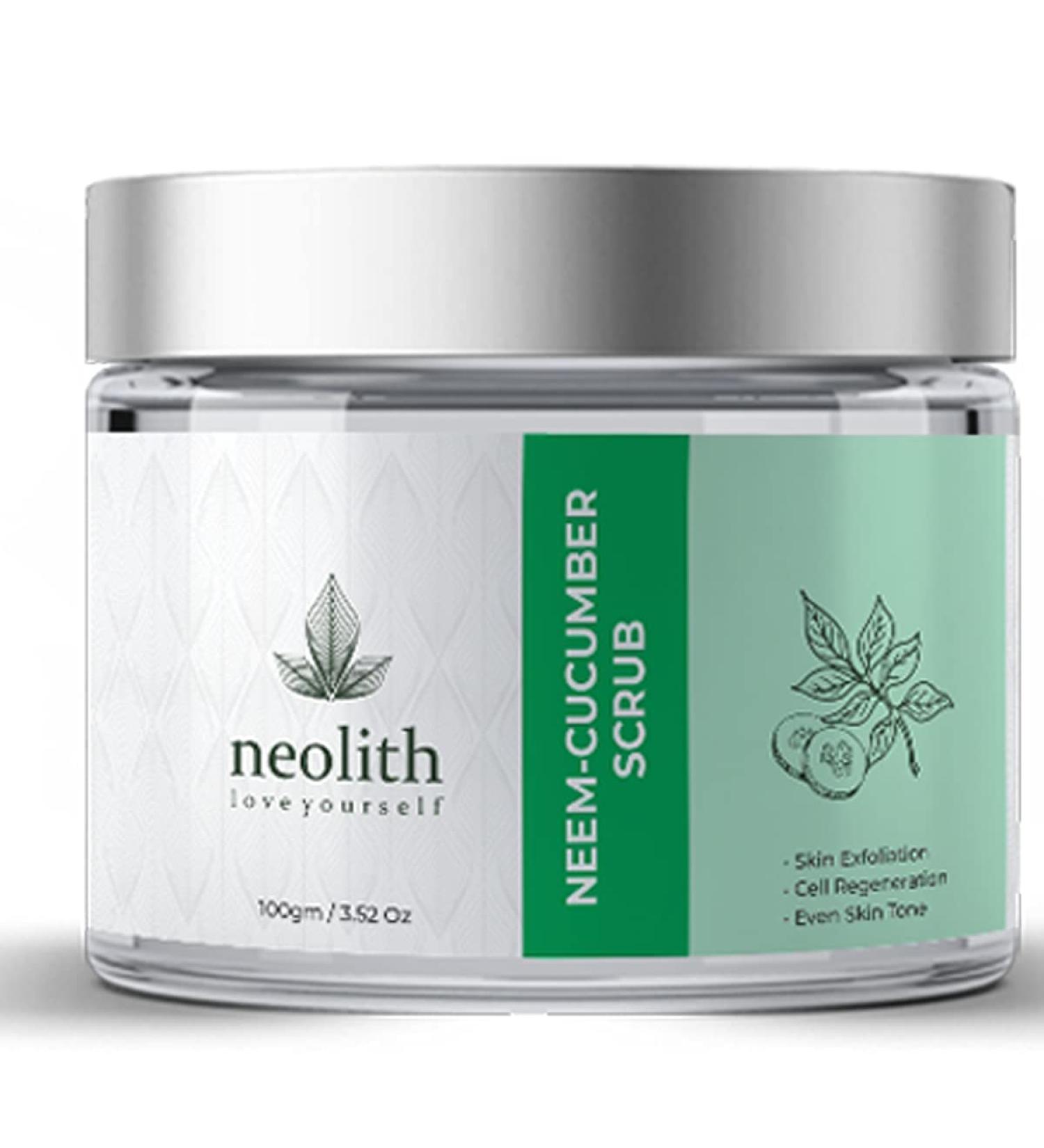 Neolith Neem Cucumber Exfoliating Scrub | Winter Acne Face Scrub for Blackheads & Whiteheads | Paraben & Sulphate Free | ECOCERT Certified | Ideal for Dry Skin | 100 gm for Men & Women - Buy Online on GoSupps.com