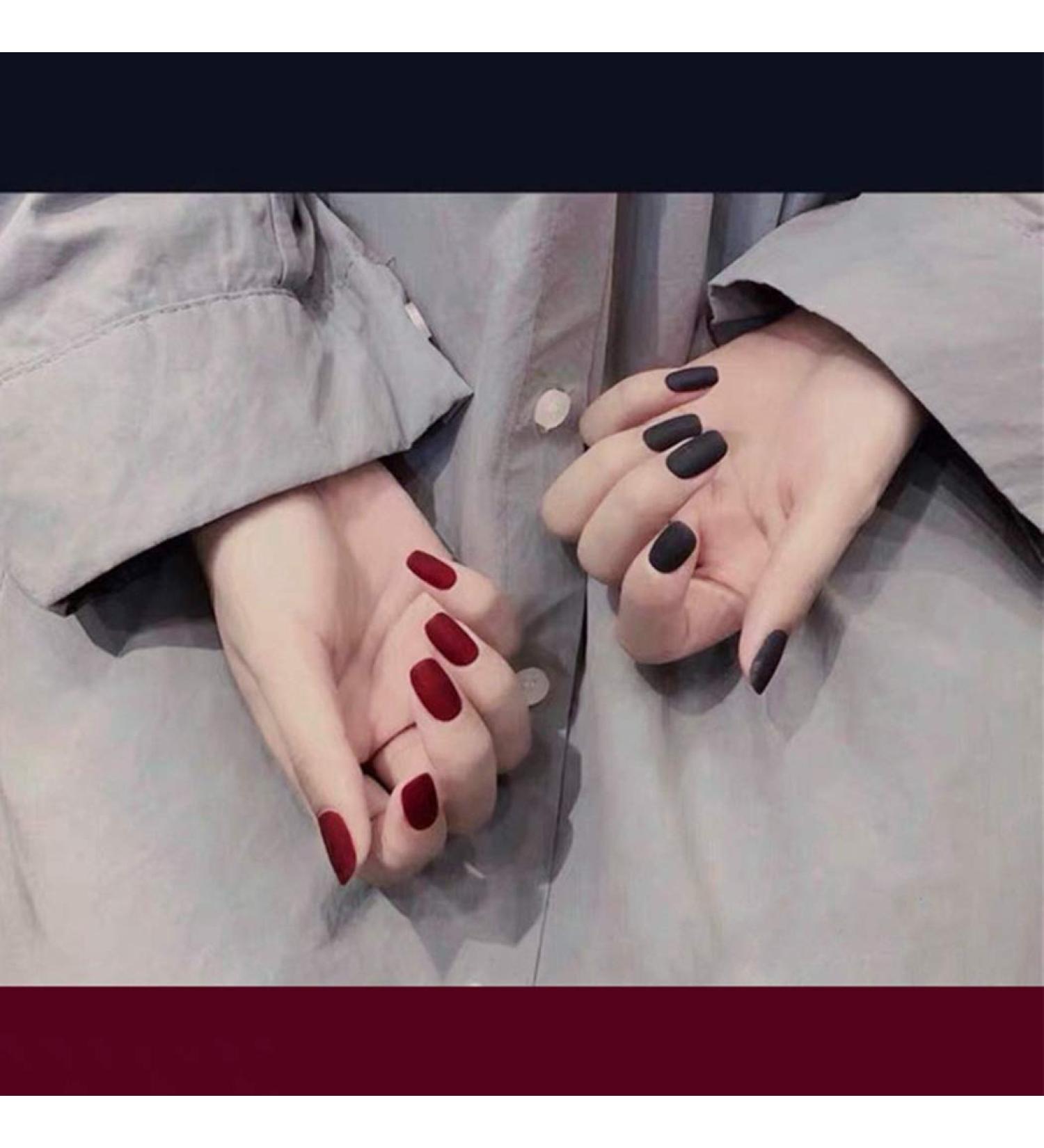 Buy Sethain Matte Square False Nail Tips - Black Red 24PC Complete Cover Press-On Nails for Women & Girls - Buy Online on GoSupps.com