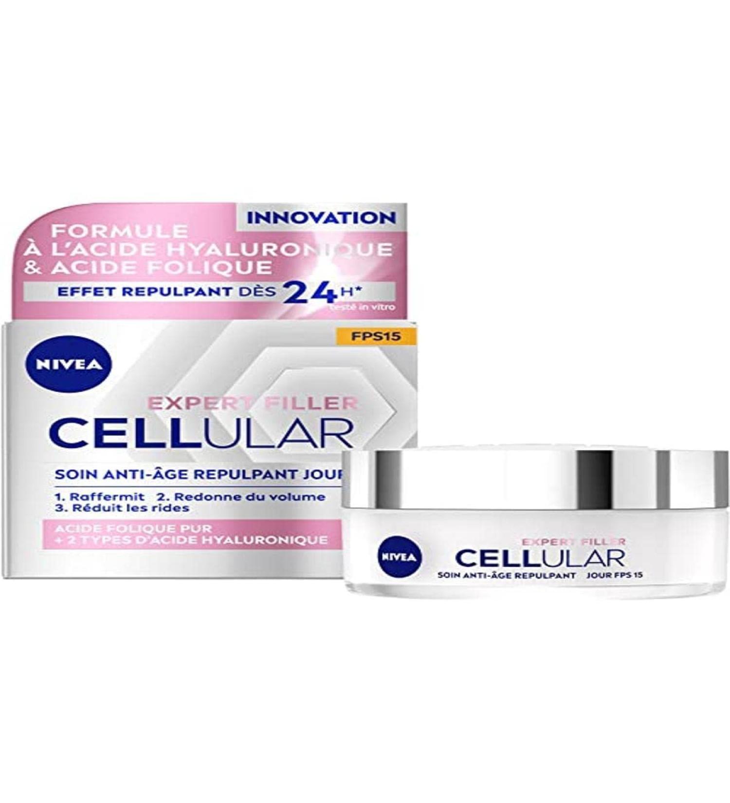 NIVEA NIVEA CELLULAR Expert Filler Day Care FPS15 (1 x 50 ml) Firming Anti-Ageing Face Cream Enriched with Pure Folic Acid and Hyaluronic Acid Plumping Care for Mature Skin