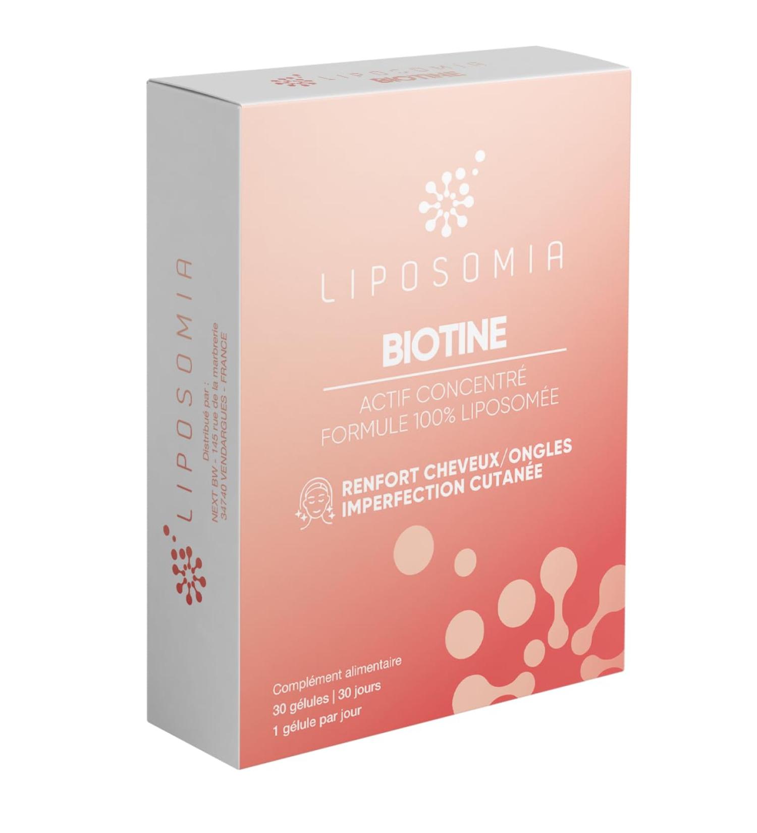 Prescription Nature - BIOTIN LIPOSOMIA - Nutritional Supplement for Skin Hair and Nails - Active Concentrate Liposomed Formula - Made in France - 30 Capsules - Buy Online on GoSupps.com