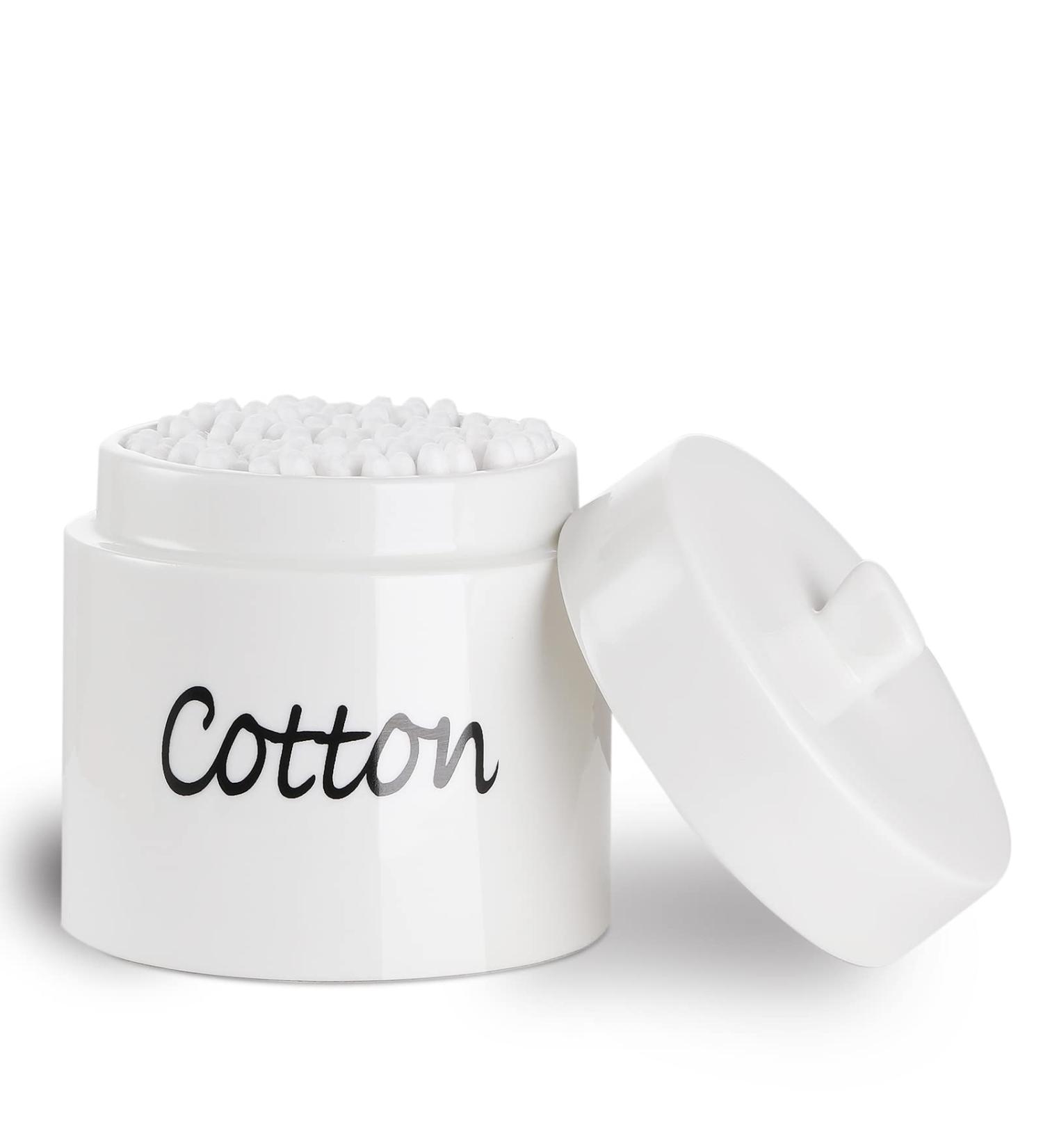 LEETOYI Ceramic Cotton Swab Holder with Lid | Stylish Storage for Cotton Swabs & Balls | Easy to Clean | Ideal for Home Organization - Buy Online on GoSupps.com