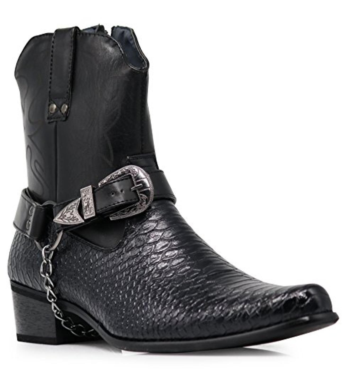 Alberto Fellini Men's Crocodile Prints Cowboy Boots with Side Zipper & Belt Buckle - Black 10.5 - Buy Online on GoSupps.com