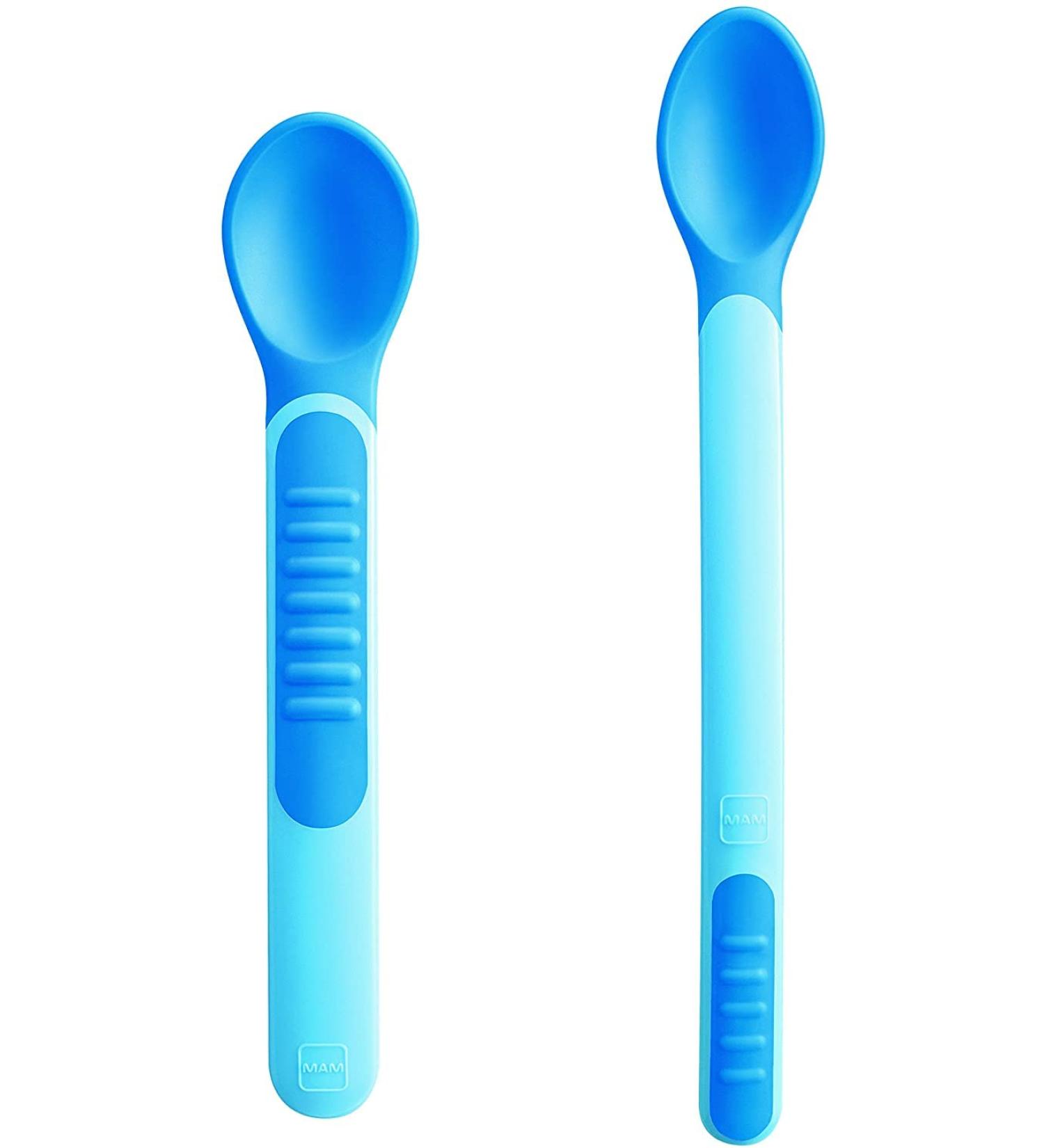 MAM Heat Sensitive Feeding Spoons | Colour Change Baby Spoons | Baby Cutlery Set | Blue | Two Sizes - Baby Weaning Essentials - Buy Online on GoSupps.com
