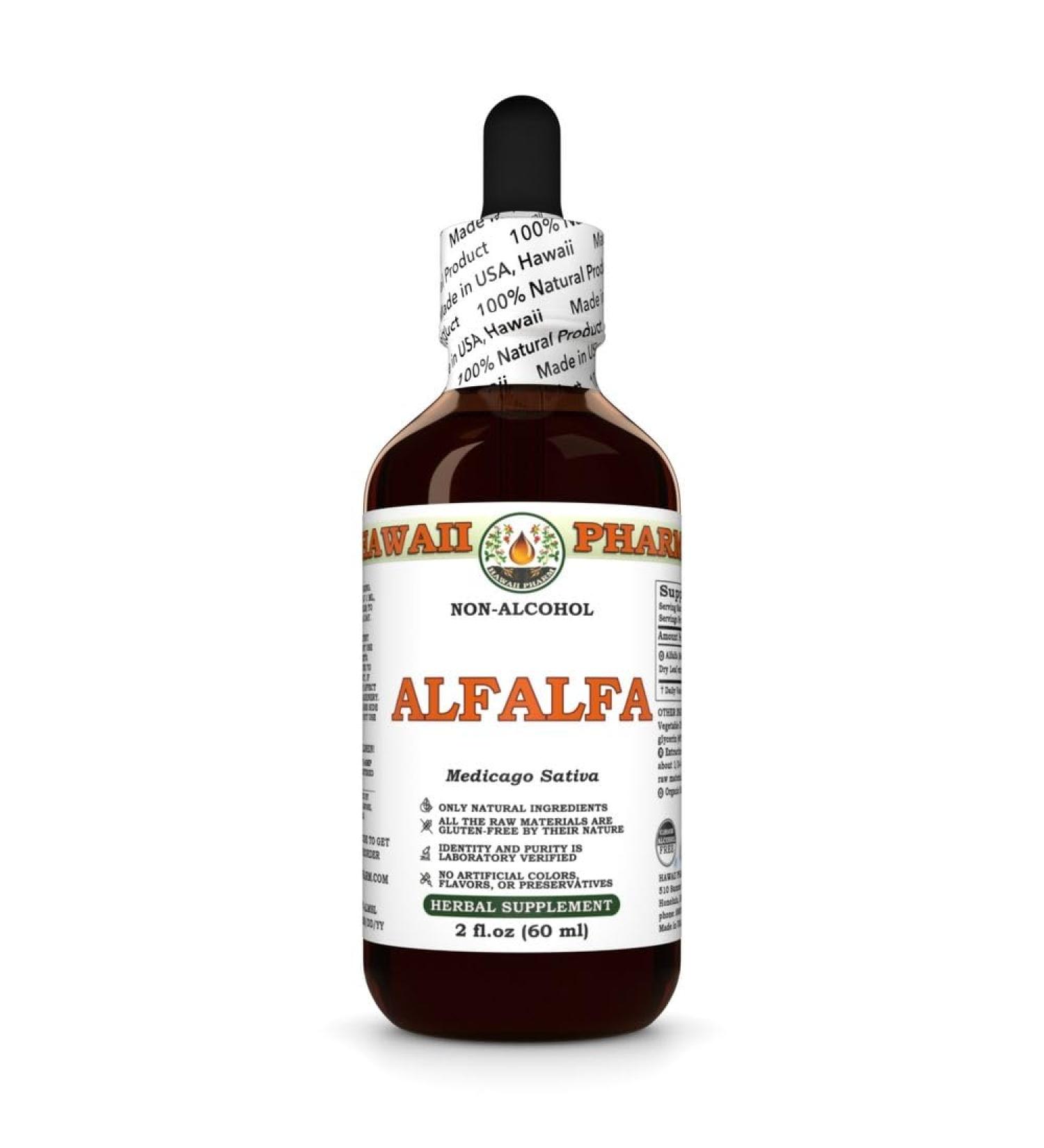 Alfalfa (Medicago Sativa) Dry Leaf Glycerite Made in Hawaii Organic Raw Materials All Natural Vegan Lab Tested Alcohol-Free Liquid Extract - 2 fl.oz 2 Fl Oz (Pack of 1) - Buy Online on GoSupps.com