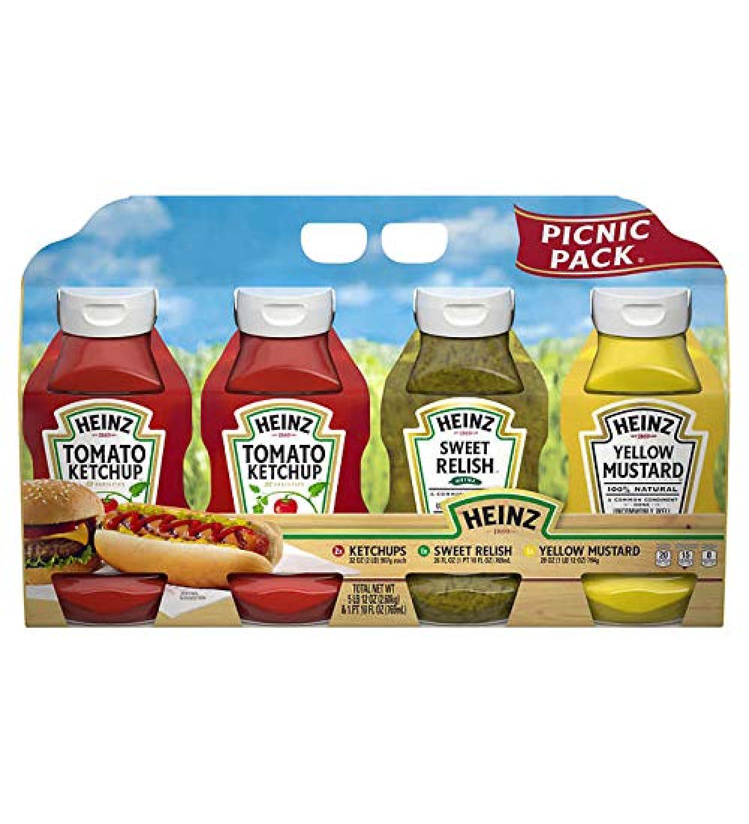Heinz Variety Condiment Relish, Ketchup, Mustard Picnic Pack - 4 Ct. 4 Piece Assortment