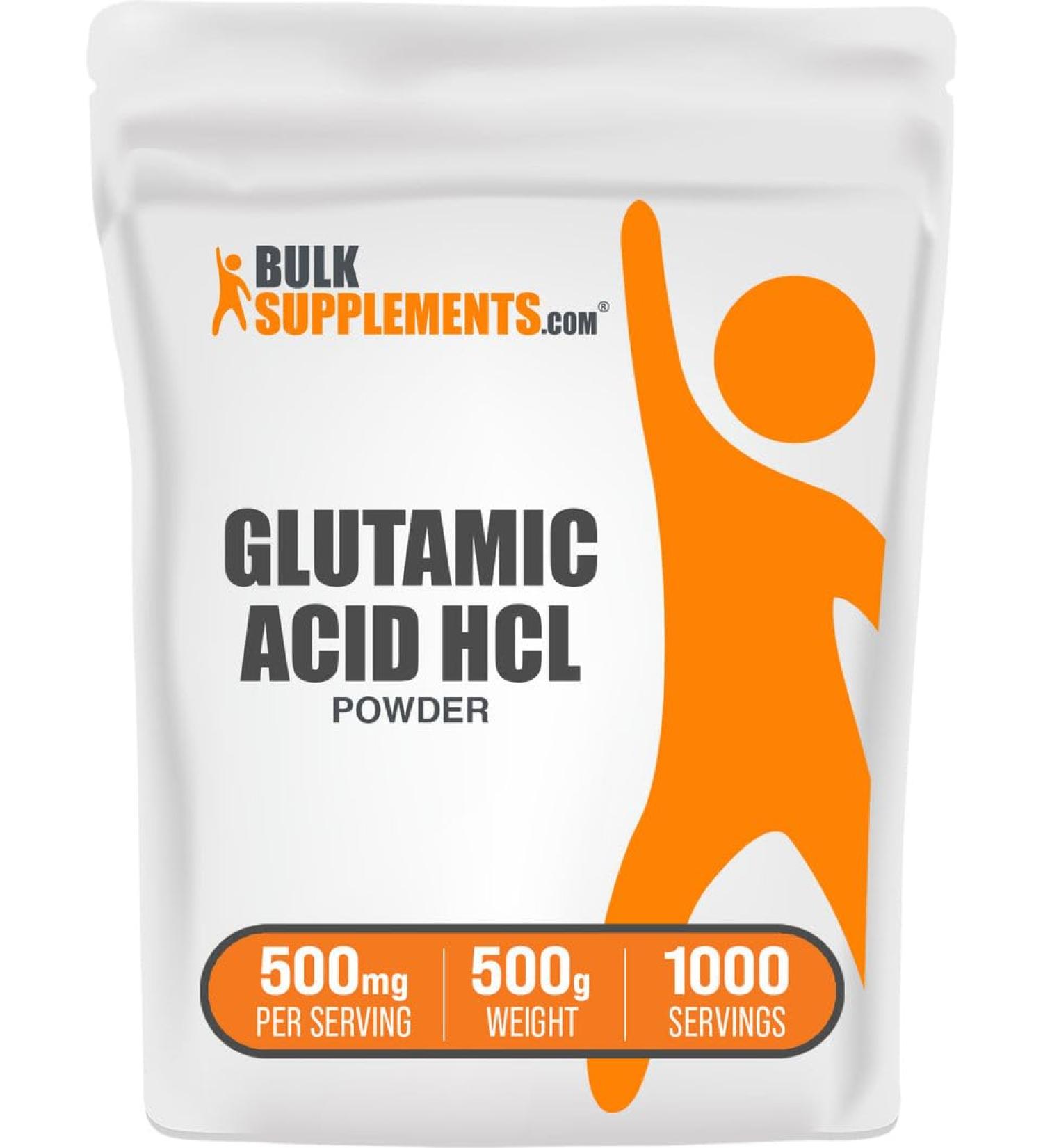 BulkSupplements.com L-Glutamic Acid HCl Powder - Amino Acid Supplement Glutamate Supplement - for Gut Health Glulten Free 500mg per Serving 500g (1.1 lbs) (Pack of 1) 1.1 Pound (Pack of 1) - Buy Online on GoSupps.com