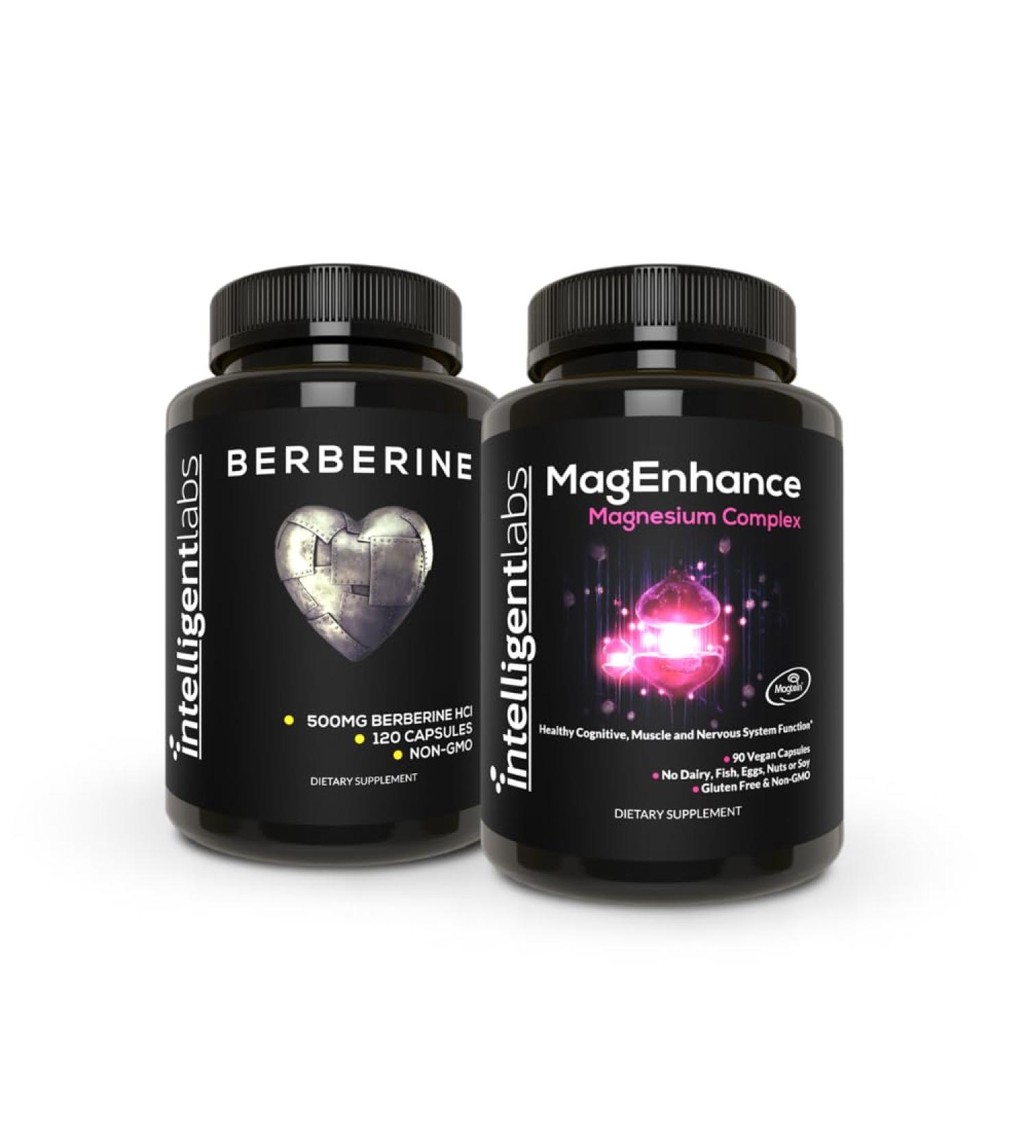 Intelligent Labs 2-in-1 Bundle of MagEnhance Magnesium Supplement (Magnesium L-Threonate Complex with Mg Glycinate and Mg Taurate) and Max Strength Berberine 500MG Capsules - Buy Online on GoSupps.com