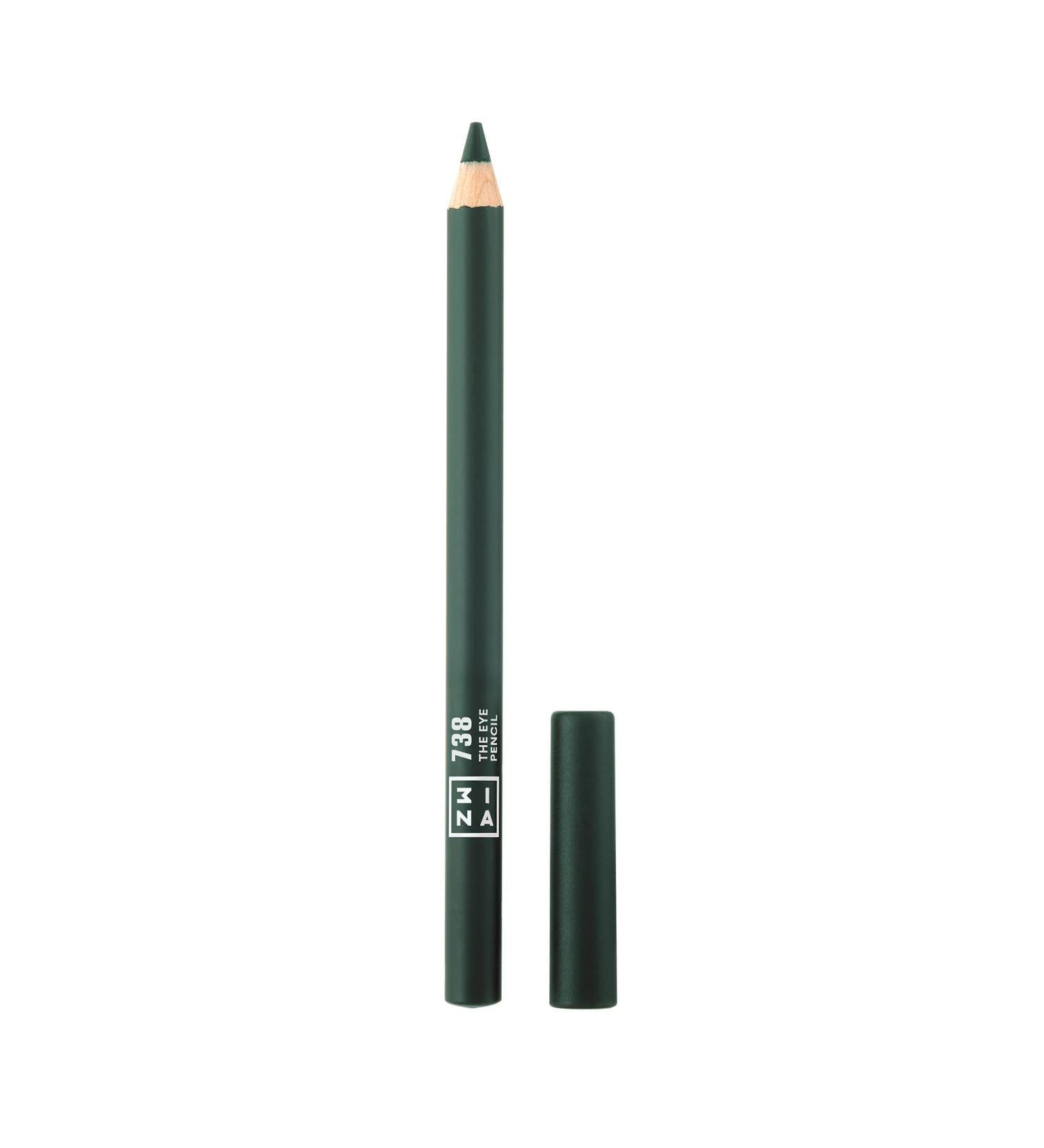 3ina Vegan Eye Pencil 738 - Dark Green | Durable Highly Pigmented Creamy Texture | Easy to Blend with Integrated Blender - Matt Finish - Buy Online on GoSupps.com