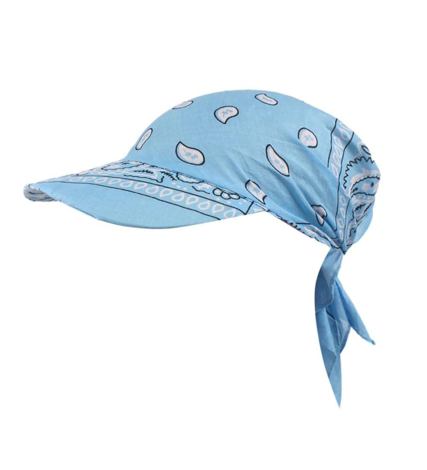 Womens Floral Turban Hat with Brim Breathable Cotton UV Protection Summer Sun Hat Lightweight Chemo Cancer Head Scarf One Size Light Blue