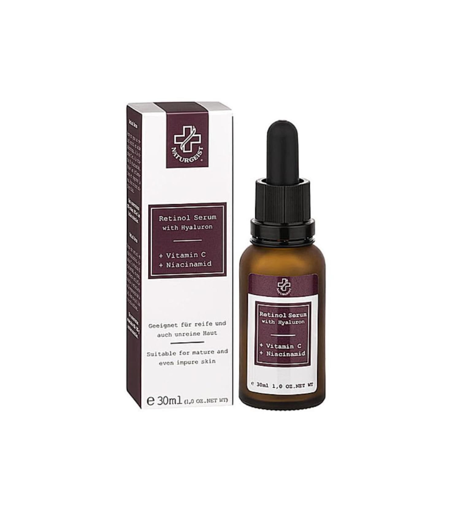 HAGINA Cosmetics | Hyaluronic Acid Retinol Serum | Vitamin C & Niacinamide | For Mature & Problem Skin | Firm & Clear Skin Dye | Vegan | 2 x 30ml