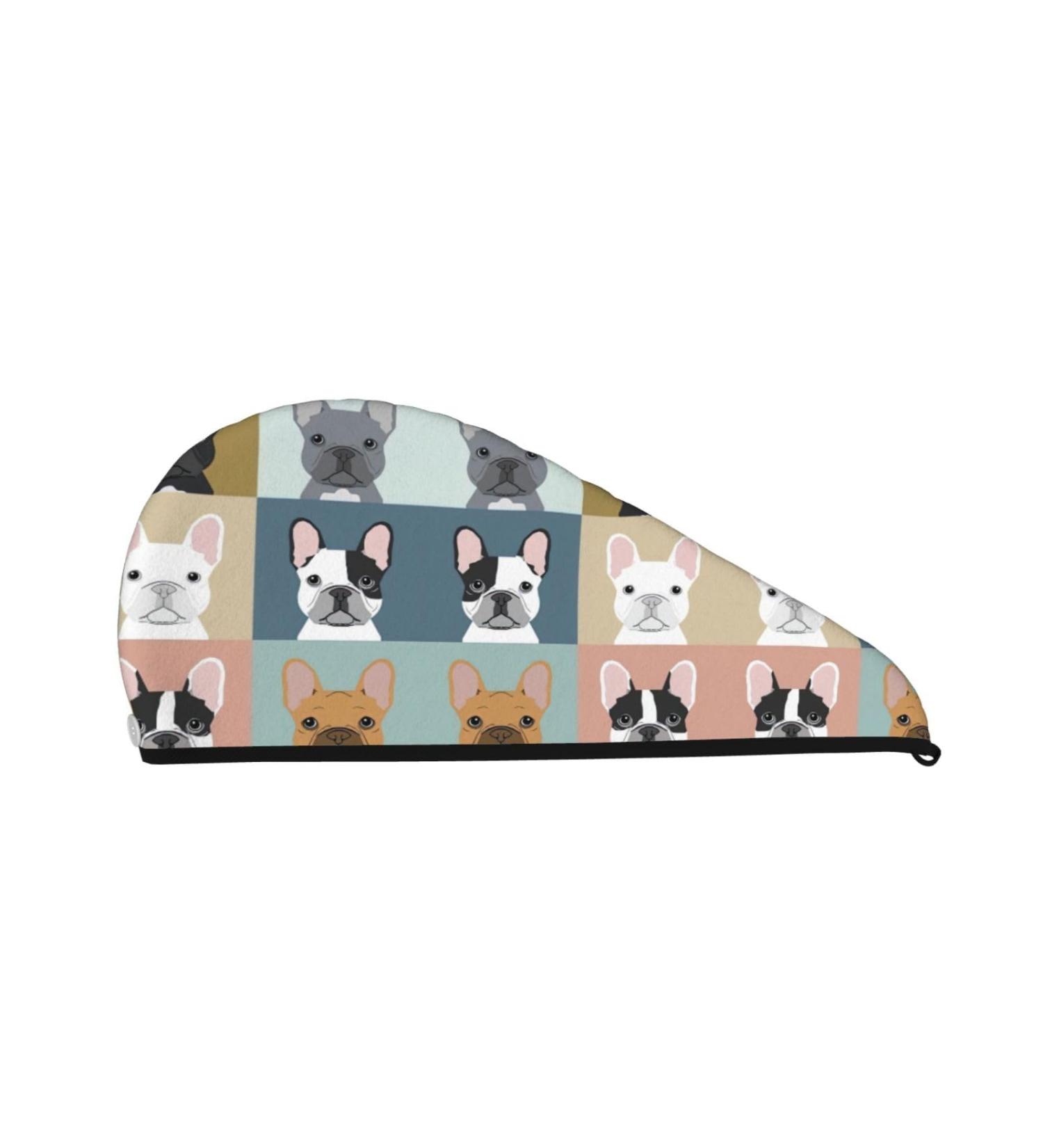 French Bulldog Coral Velvet Dry Hair Cap - Unisex Towel Wrap for Bathing Pool Parties & Beach - Ultimate Home Accessory - Buy Online on GoSupps.com