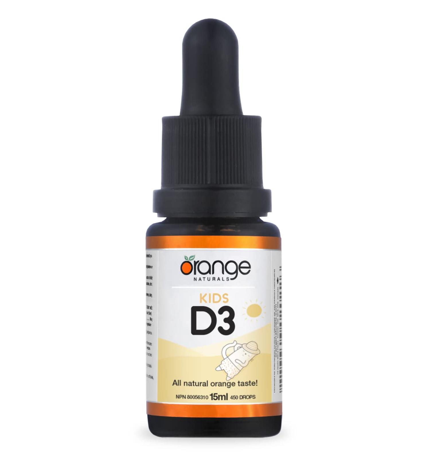 Orange Naturals - Vitamin D3 Drops - Liquid Natural Orange Flavour- 400IU for Kids - 15ml - Cholecalciferol Vitamin D3 Liquid Drops - Bone Health Teeth Health & Immune System Support - Buy Online on GoSupps.com