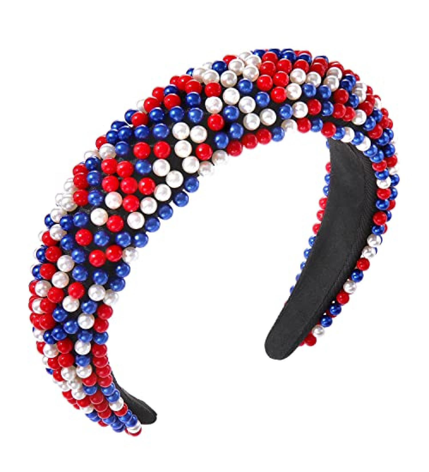 USA Patriotic Beaded Headband for Women - 4th of July American Flag Headpiece - Buy Online on GoSupps.com