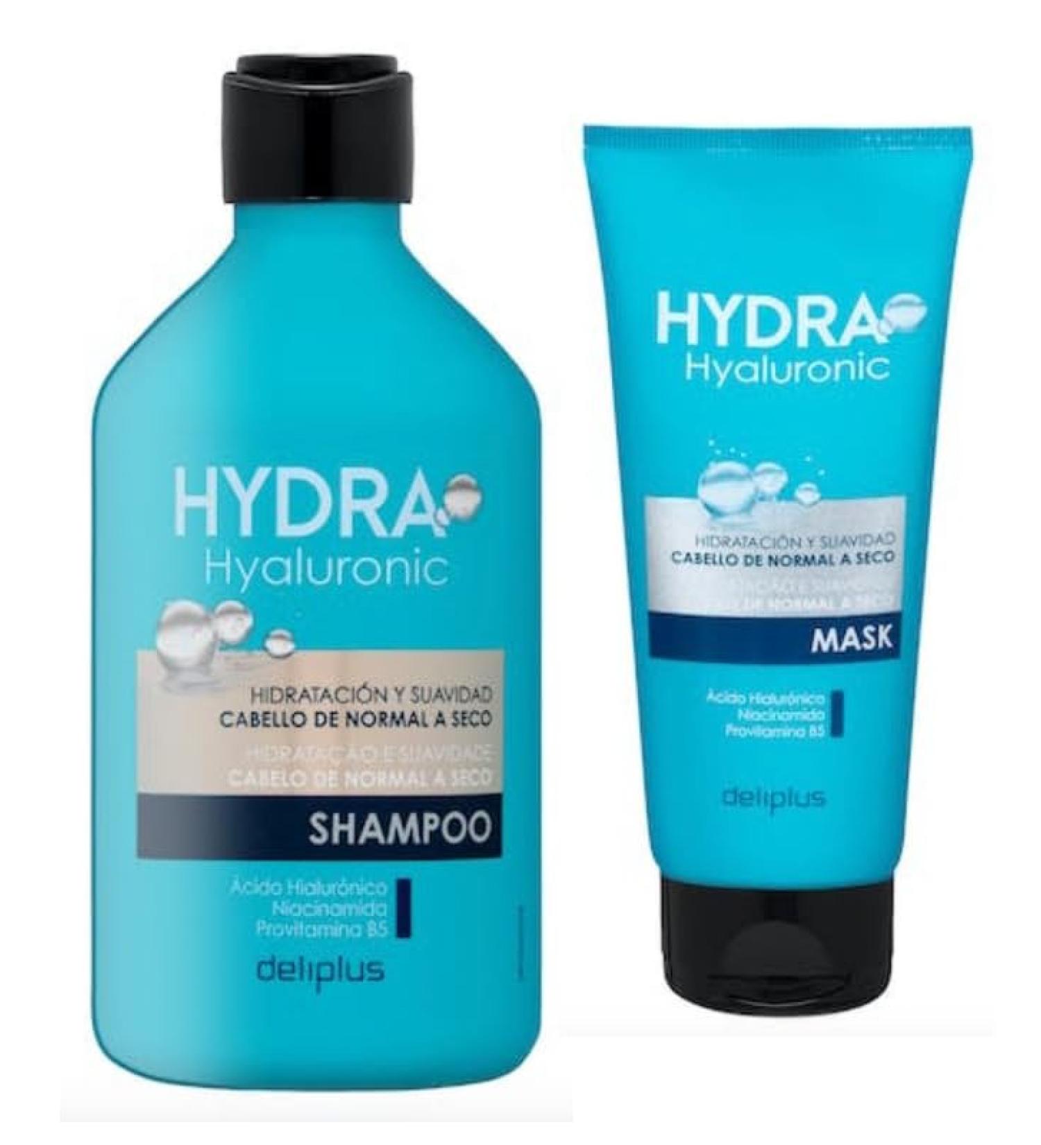 Pack 2 Shampoing 400 ml et Mask Apr s-shampooing 200 ml Hydra Hyaluronic cheveux normaux secs avec acide hyaluronique niacinamide et provitamine B5. Paquet 1 x 400 ml et 1 x 200 ml Deliplus - Buy Online on GoSupps.com